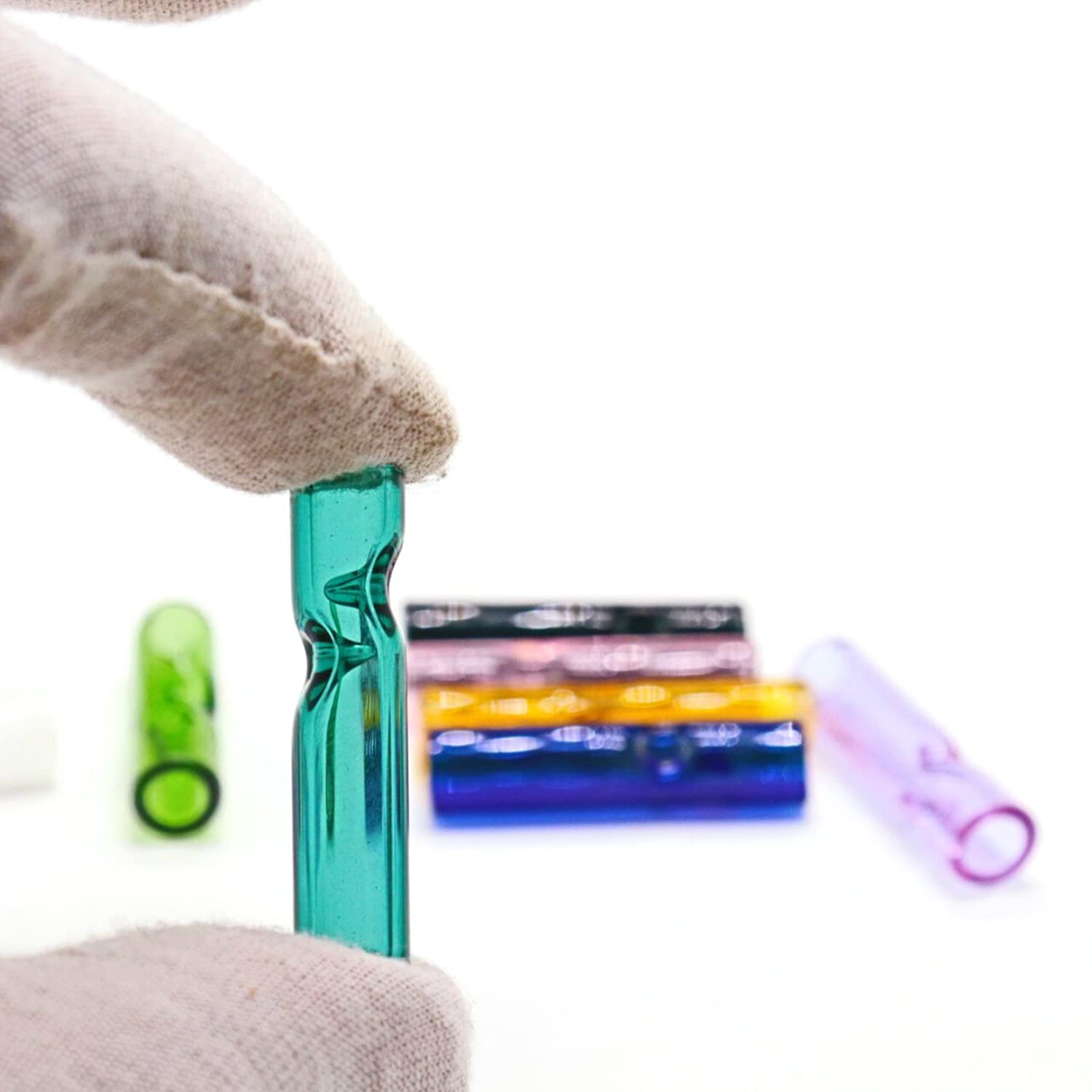 Reusable Glass Rolling Tips for Filter, Ø10mm Outer Diameter Ø7mm ID 35mm Length Round Mouth Tips for Big Air Flow, 5 Colors 10 Pieces Easy to Clean