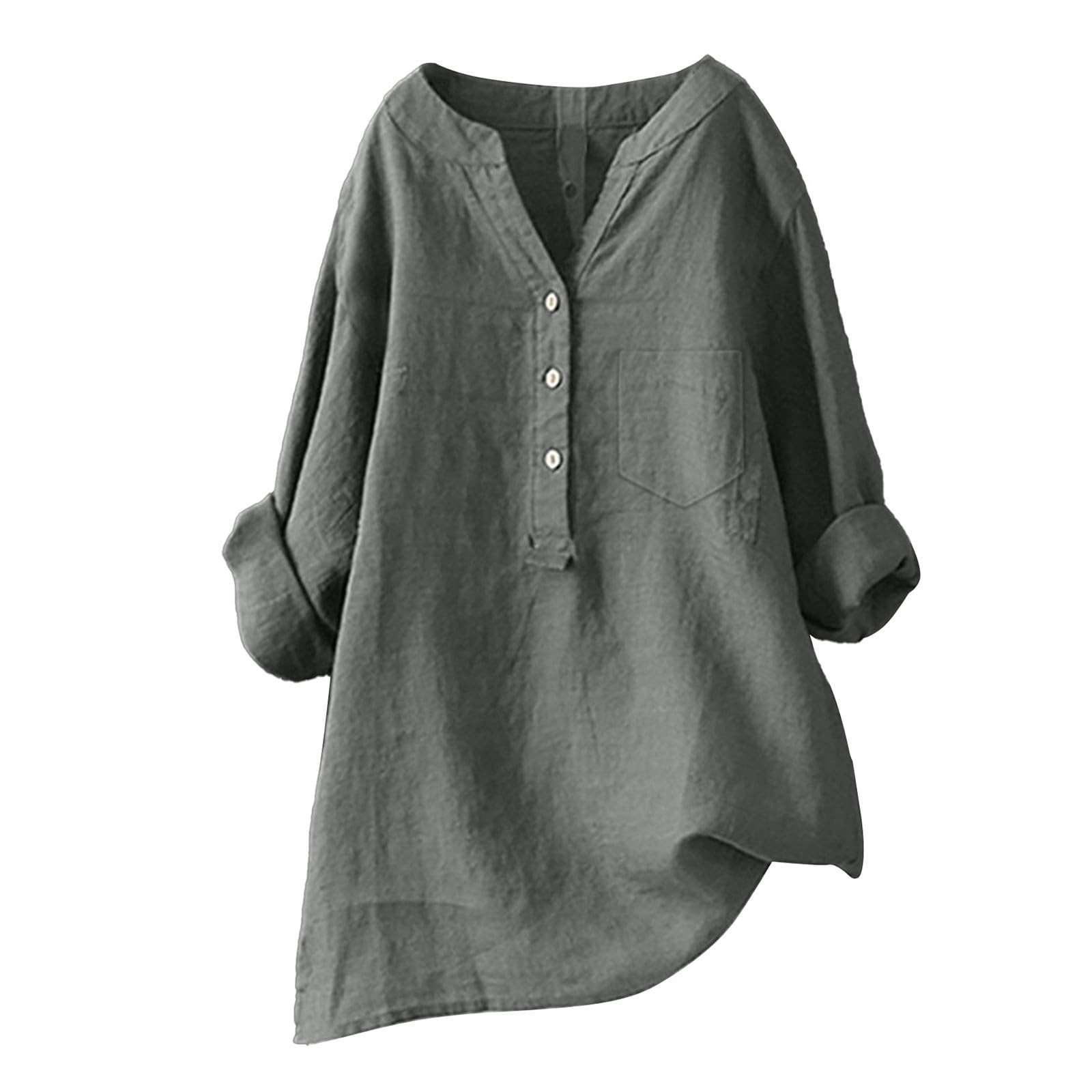 Linen Shirts for Women 2025 Buttons V Neck Cloths Long Sleeve Pockets Tshirt Trendy Dressy Blouses Casual Tunic Tops