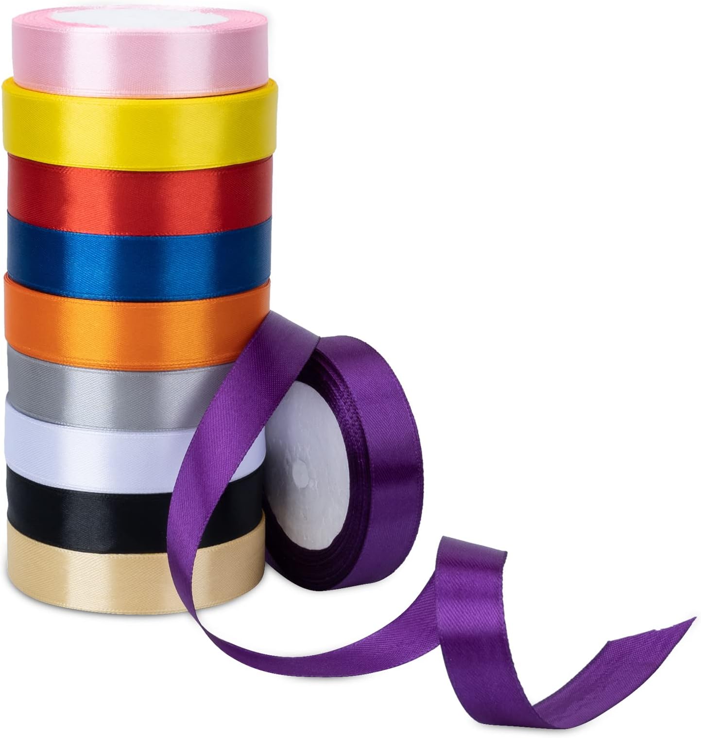 12 Colours of Satin Ribbon for Crafting 25mm X 23 Meters Per Roll