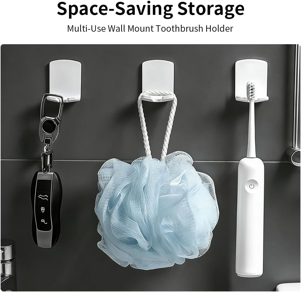 Wall Mounted Toothbrush Holder,No Drill Adhesive Bathroom Organizer,Electric Toothbrush Stand with Razor Holder,Minimalist Shower & Countertop Storage Rack