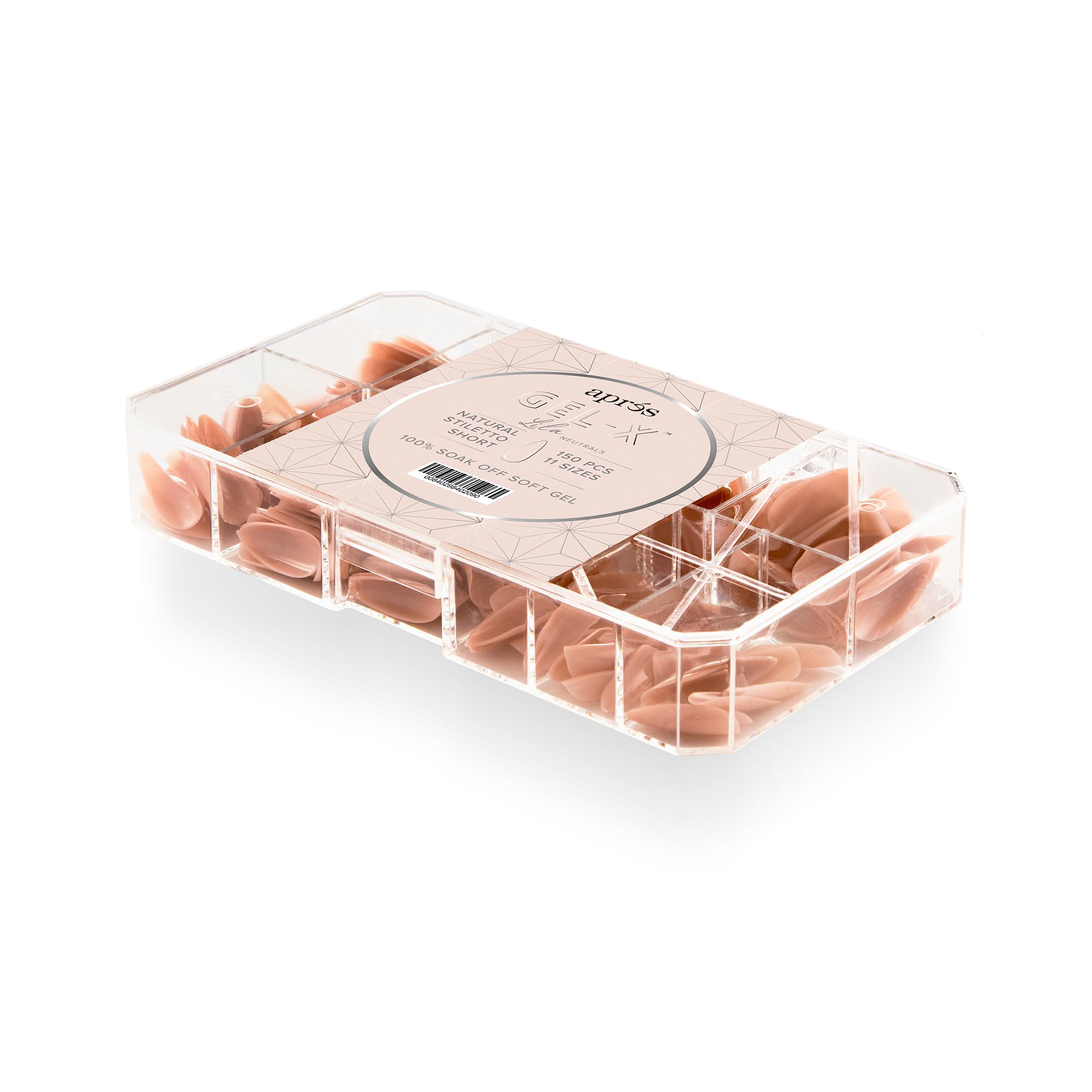 Apres Neutrals Gel-X Lila Box Of Nail Tips, 11 Sizes 00-9, Soft Gel Nail Tip Box, Nail Extensions (150pcs) (Natural Stiletto Short, 150pcs)