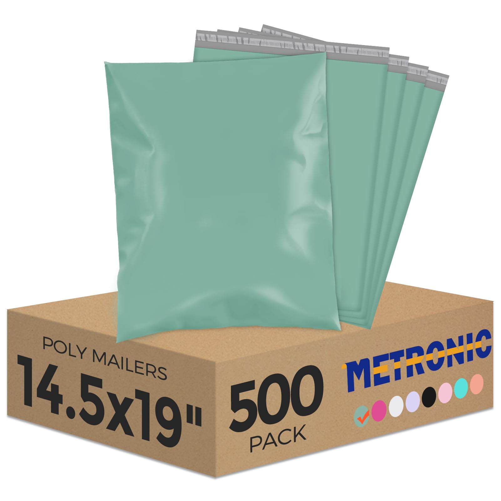 Metronic Poly Mailers 14.5X19 500Pack, Strong Adhesive Shipping Envelopes for Clothing, Waterproof Shipping Bags for Small Businesses, Flexible Mailers Poly Bags, Grayed Jade Green