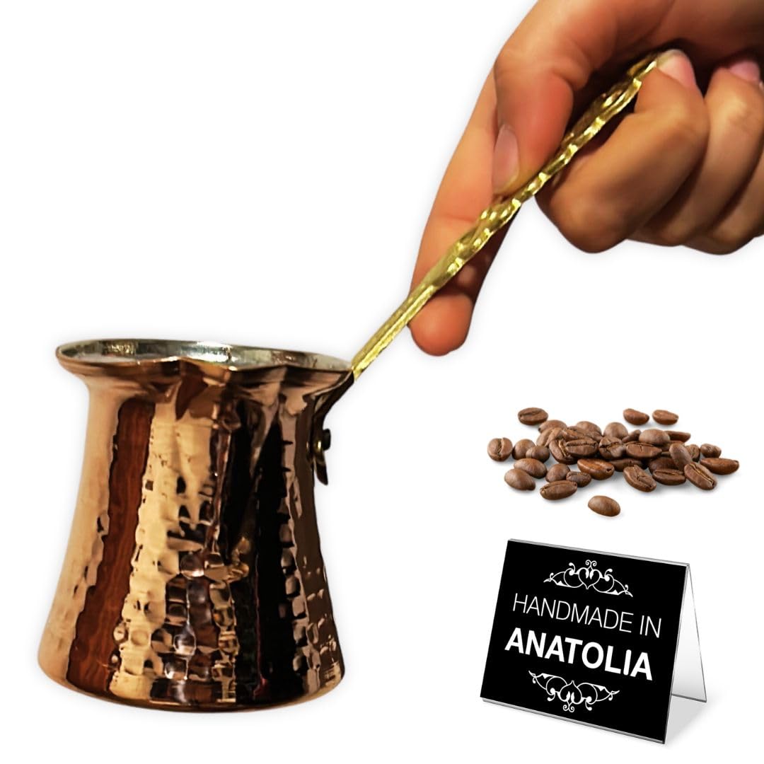 Hakan Turkish Coffee Pot | Stove Top Water Boiler, Coffee Maker, Butter, Chocolate & Milk Warmer | Even and Quick Heat with Handcrafted Copper Material | Coffee Gifts Idea, 8.3 Oz (245 cc)