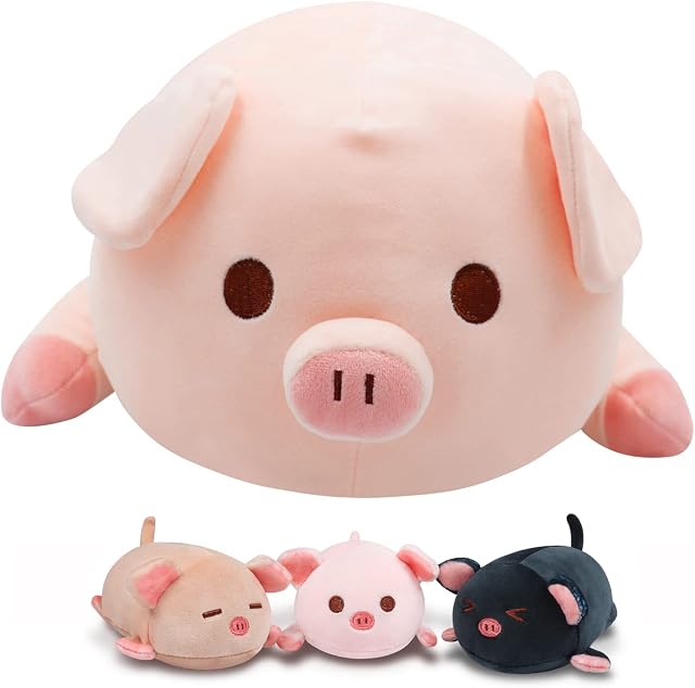 Fortuning's JDS® Family Pig Plush Set, 4PCS Plush Pig Stuffed Animals Chubby Mommy Pig Pillow with Baby Pig Cute Hugging Pillow Toys Children Plush Toy for Father and Mother, Birthday Gift, 19.6 Inch