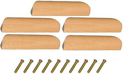 Mysummer 5PCS Kitchen Handles Wooden Handles Solid Handle for Drawers Clear Coated Smoothly Hole Distance 3.78 inch for Furniture Wardrobe Cupboard Closet Drawer Handle Pull