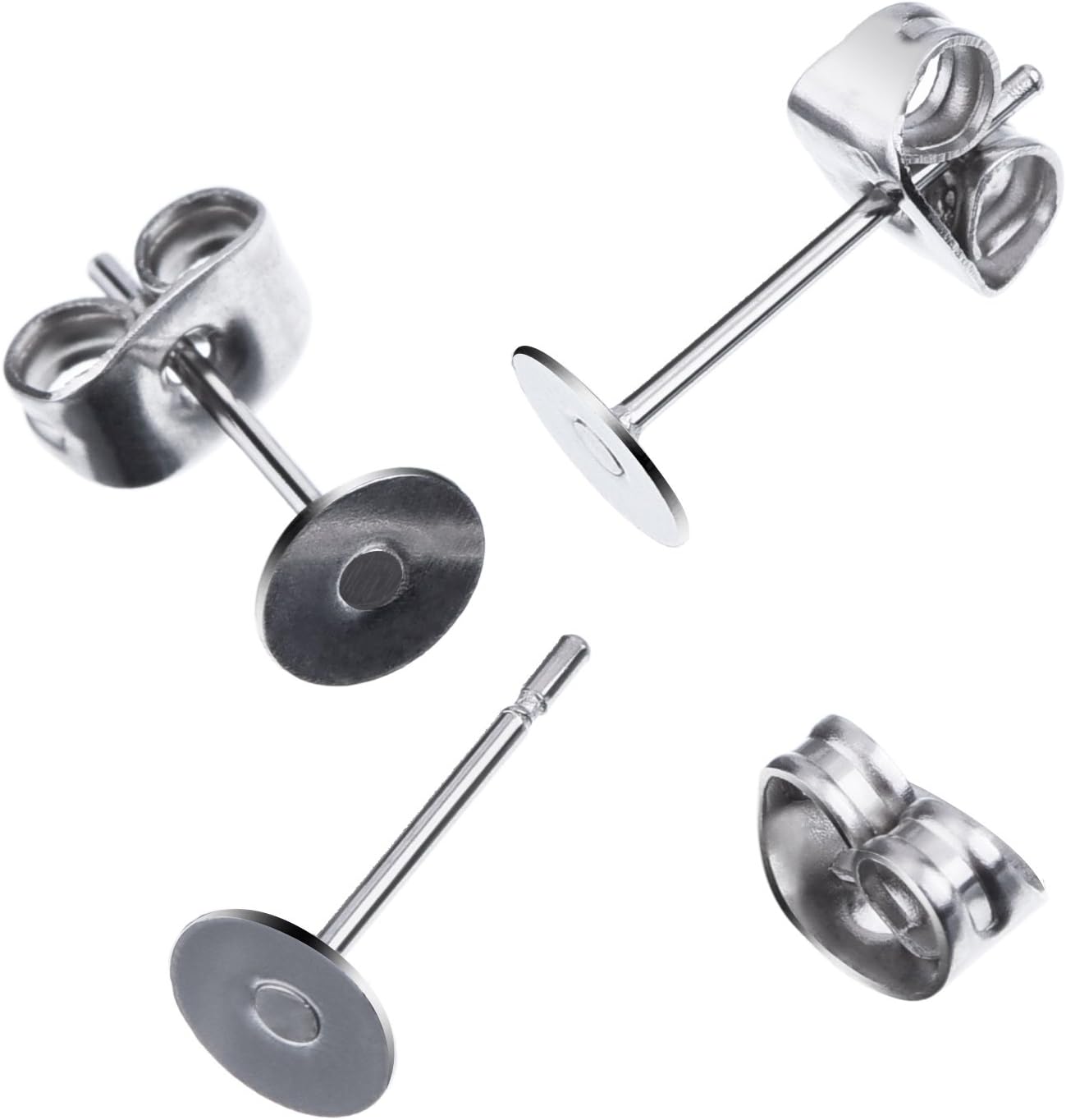 400 Pieces Earring Posts and Back Stainless Steel Earrings Posts Flat Pad Studs with Butterfly Backs for Jewelry Making Findings