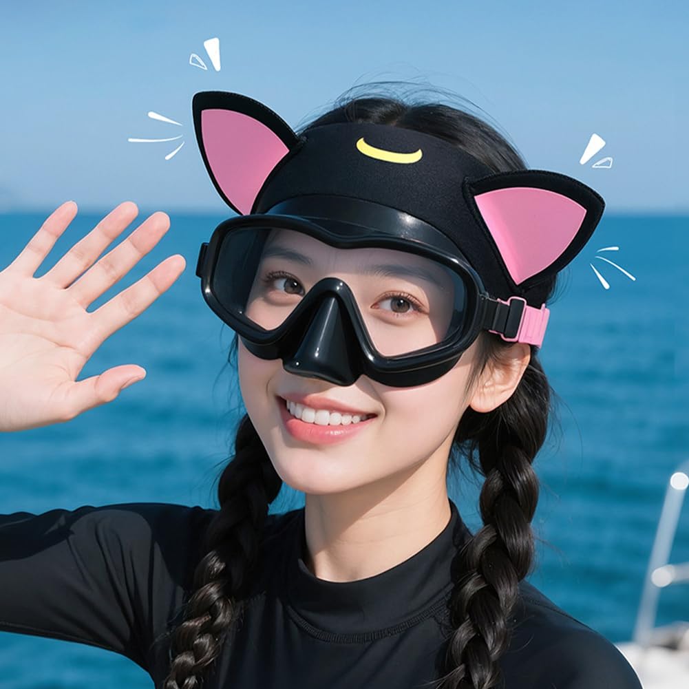 Capuche de Combinaison Oreilles de Chat néoprène 3 mm Serre-tête de plongée réglable Bandeau Protection Cheveux Cartoon pour Enfants et Adultes plongée Tuba Natation Surf