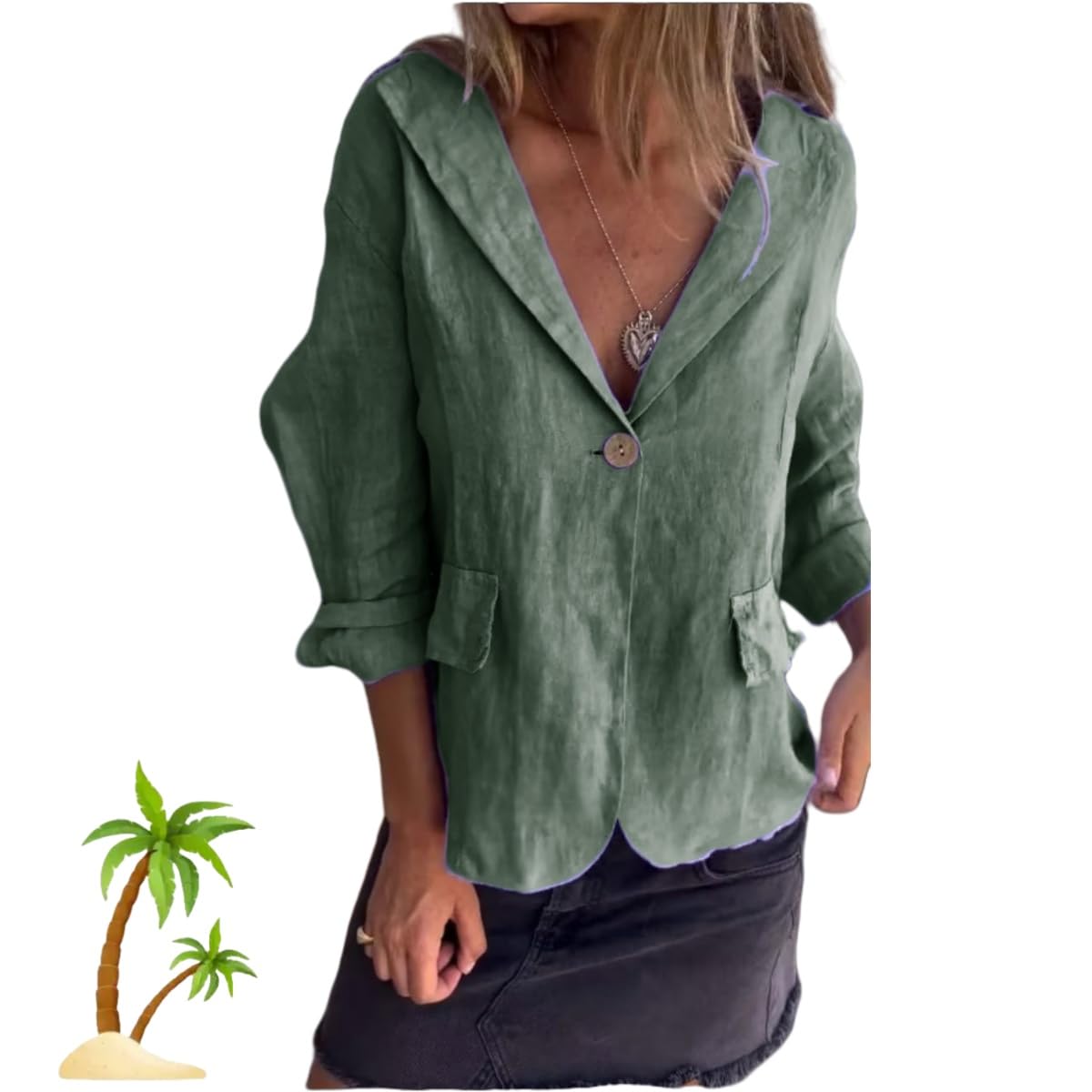 Cotton and Linen Casual Lapel Single-Button Thin Coat - Summer Cotton Linen Blazer Lightweight Suit Jackets for Women