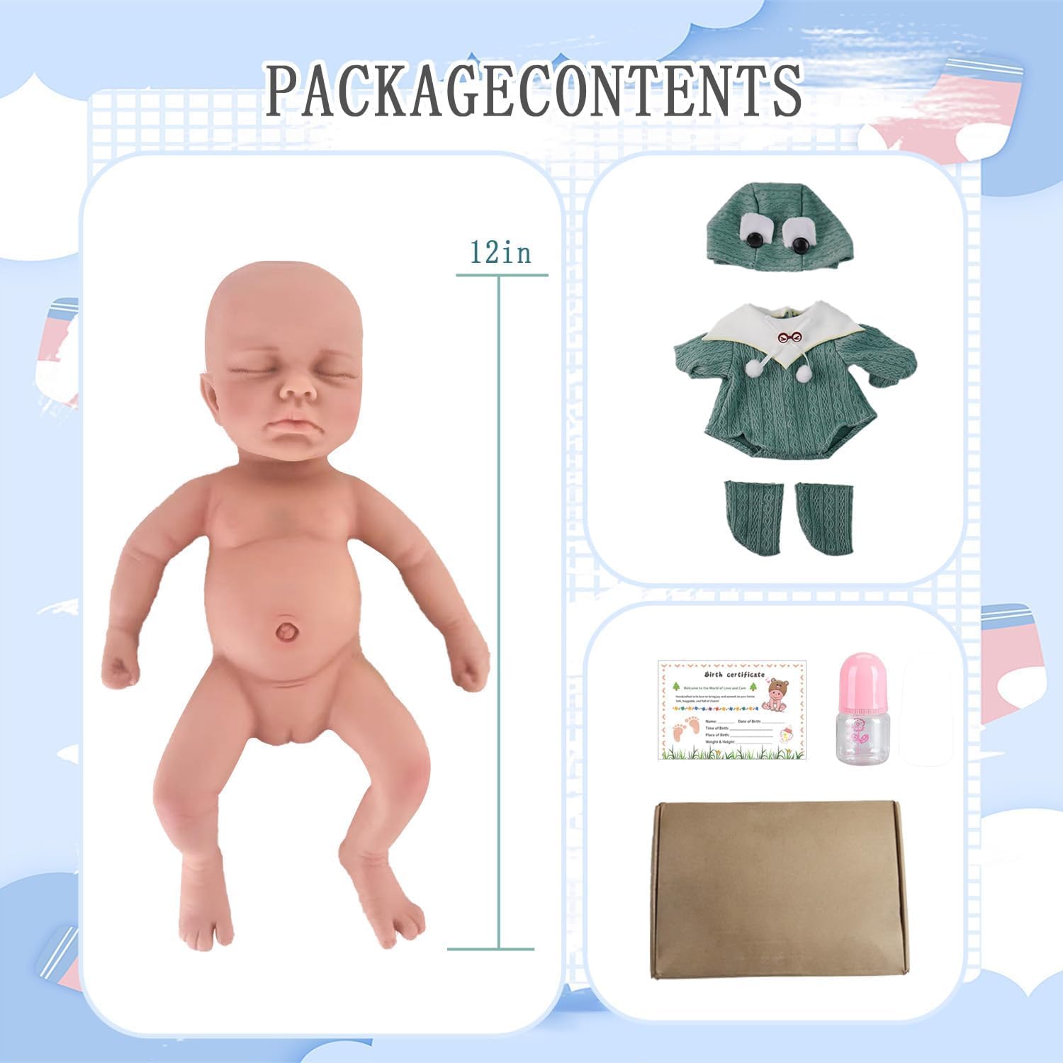 Lifelike Reborn Baby Dolls - 12-inch Full Silicone Newborn, Real Life Baby Dolls with Realistic Veins & Sleeping Pose - Real Baby Reborn Gift Set for Kids Age 3+