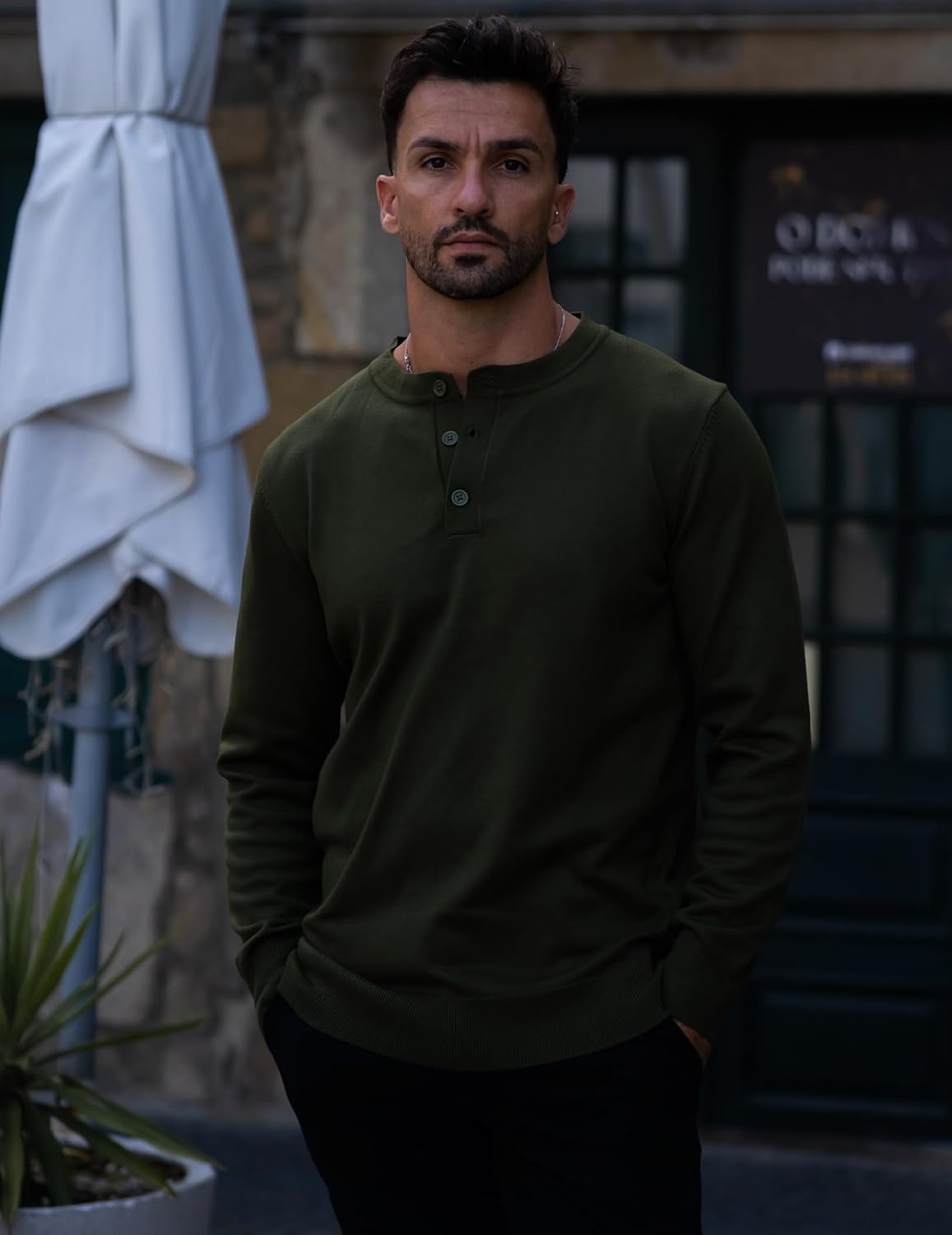 COOFANDY Mens Henley Sweater Long Sleeve Quarter Button Sweaters Casual Knit Pullover Sweater - Image 3