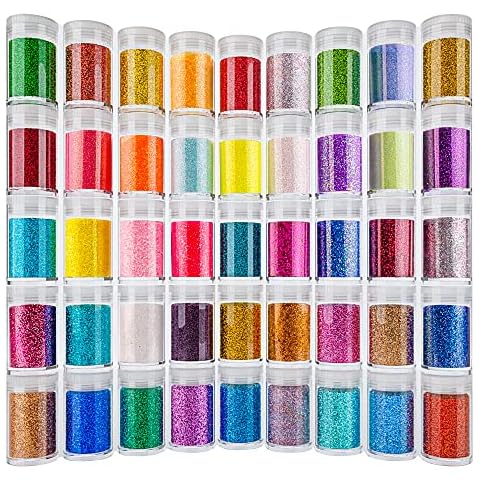 Ultra Fine Glitter 45 Colors Set, Holographic Glitter Powder for Tumblers, Arts and Craft Glitter, Iridescent Glitter for Epoxy Resin, Cosmetic Glitter for Body Nail Face Hair Eyeshadow Makeup Cover
