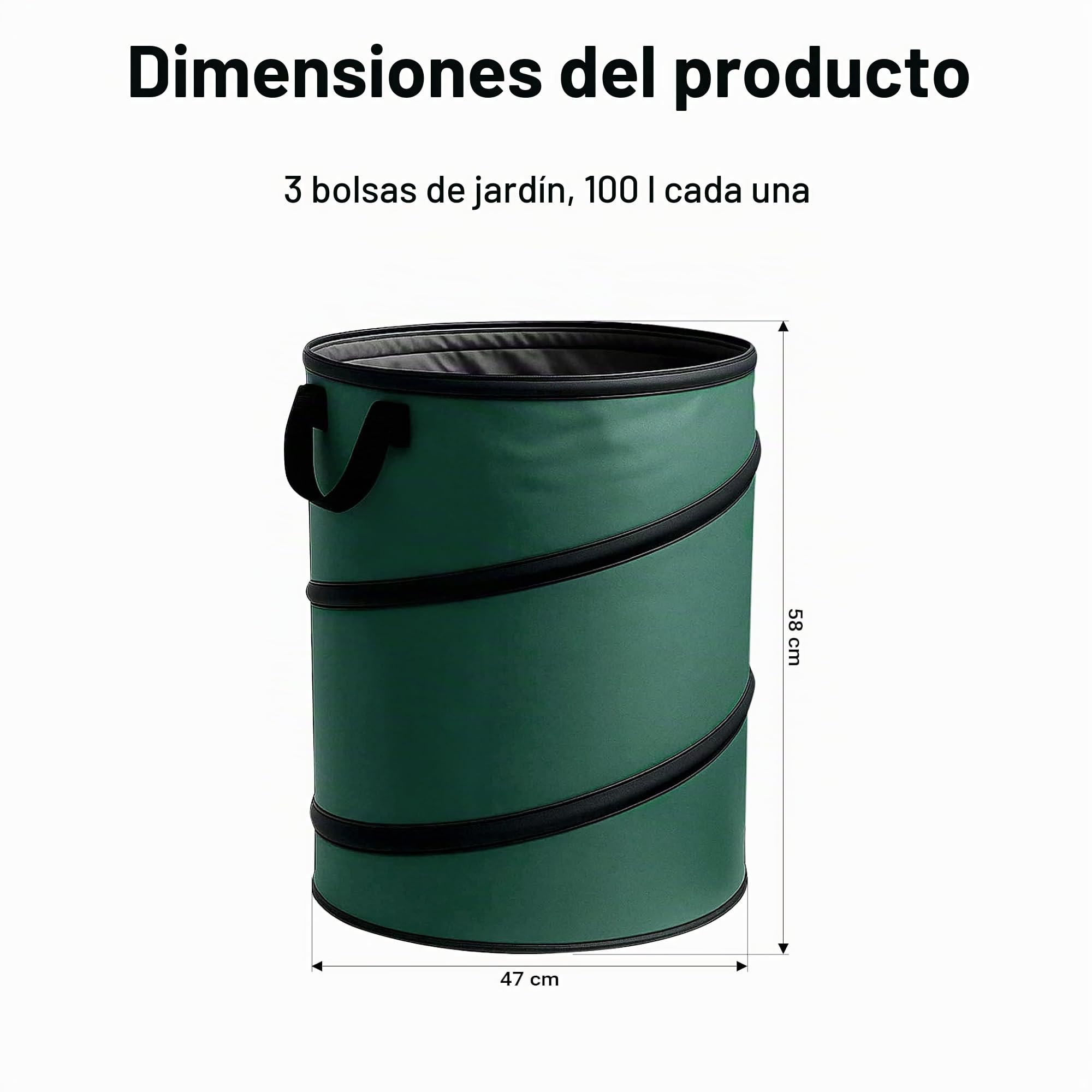 Wiltec 3x Saco para hojas redondo 100 l Verde Plegable 600D-Oxford-Poliéster Recogida de residuos Saco para césped Robusto Residuos de jardín