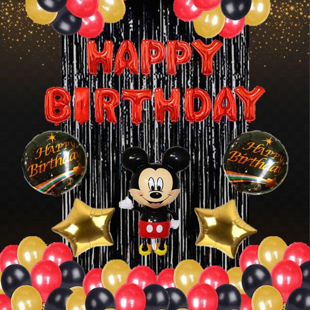 PARTY BREEZE Mickey Mouse Happy Birthday Decor Set – Combo of Balloons & Banner for Kids' Party