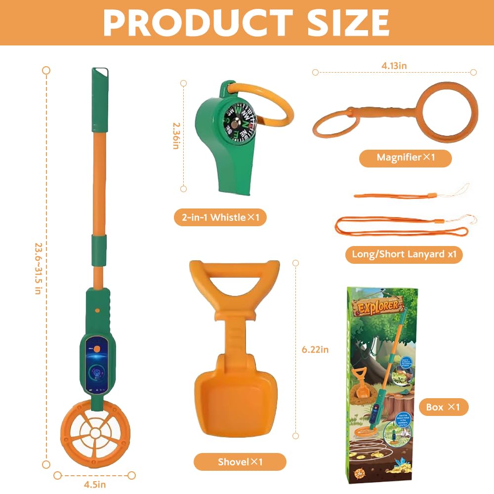 Metalldetektor Für Kinder,Metalldetektor Kinder Einstellbar, Einstellbar Von 60-80cm,Kinder Metalldetektor Mit Lupe Und Schaufel,Metal Detector Kids Für Die Erkundung Im Freien