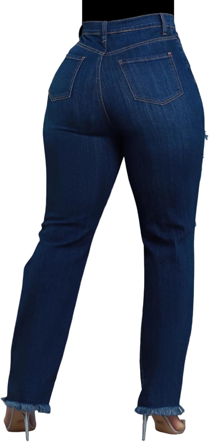 HugeNice Women's Wide Leg Jeans Casual Mid Rise Stretchy Straight Leg Denim Pants - Image 2