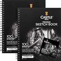 Castle Arts Premium Sketchbooks Twin Pack 9x12in 200 Sheets 90gsm Acid-Free Paper Spiral Bound for Artists