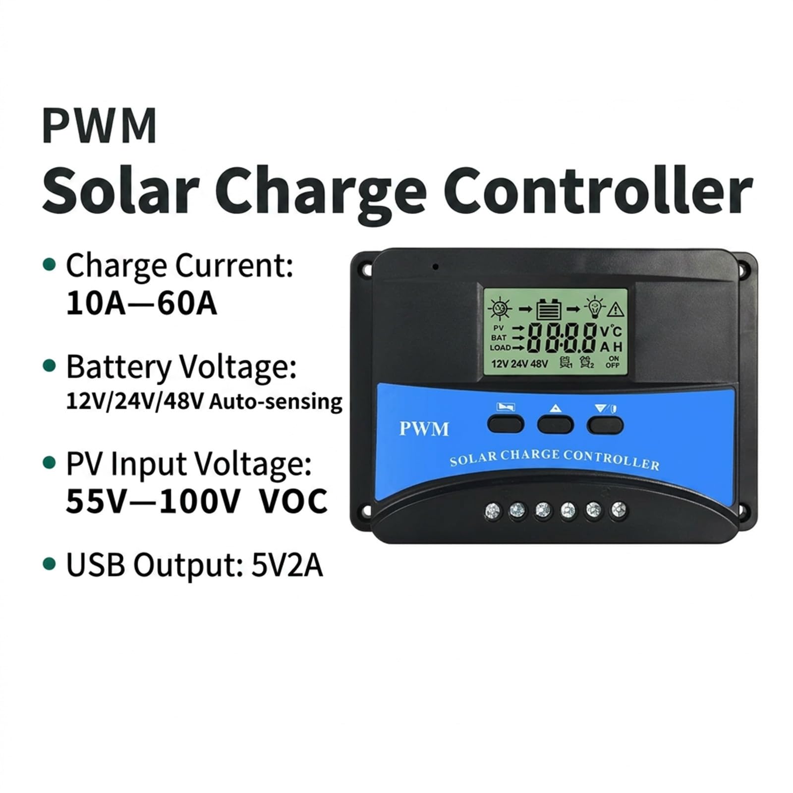 Régulateur d'énergie solaire avec sortie USB et installation facile, 60 A