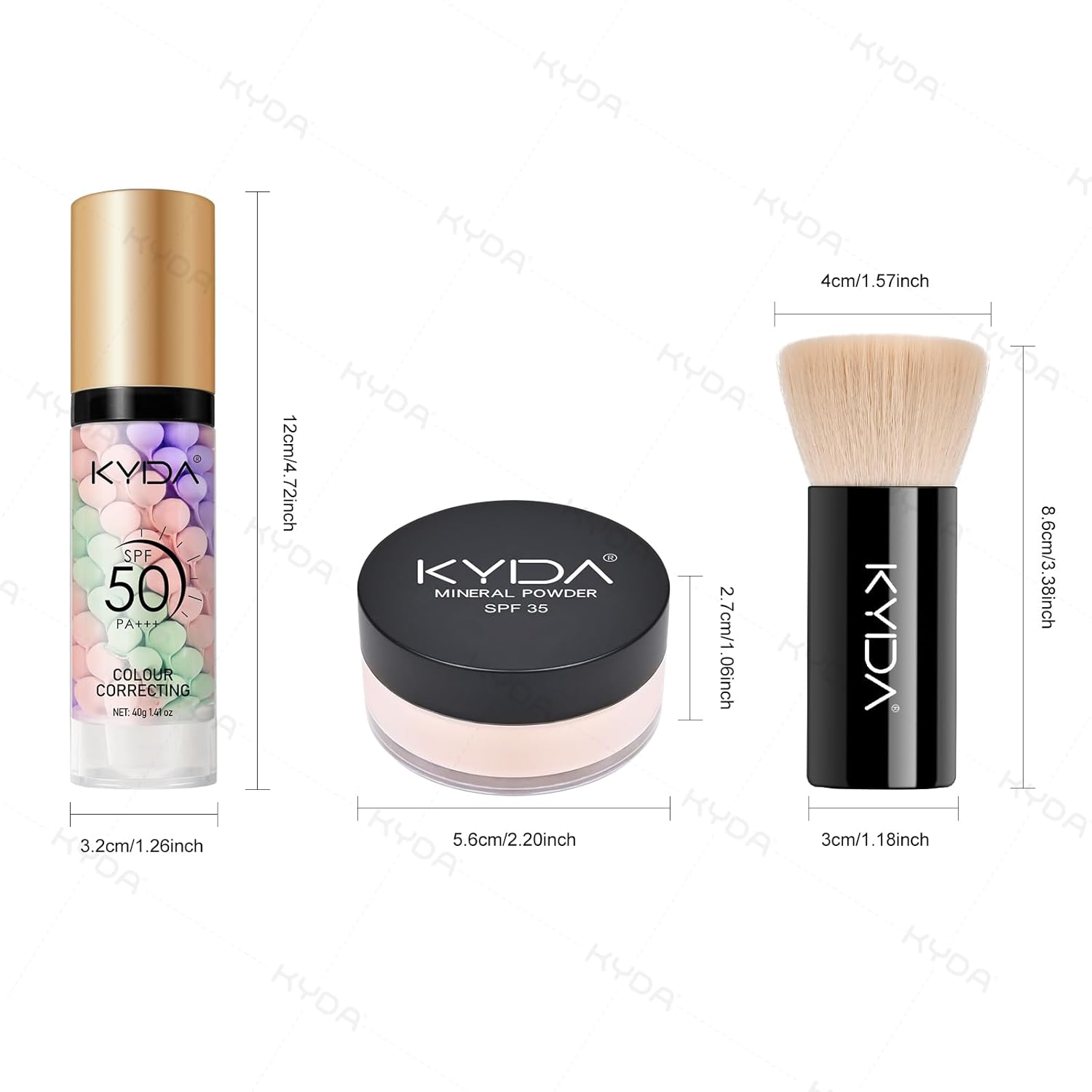 KYDA Mineral Makeup Kit, Includes SPF 50 Color Correcting Primer, SPF 35 Loose Powder Foundation + Translucent Loose Setting Powder, Foundation Brush, Makeup Starter Set, Travel Size - Fair Light - Image 6