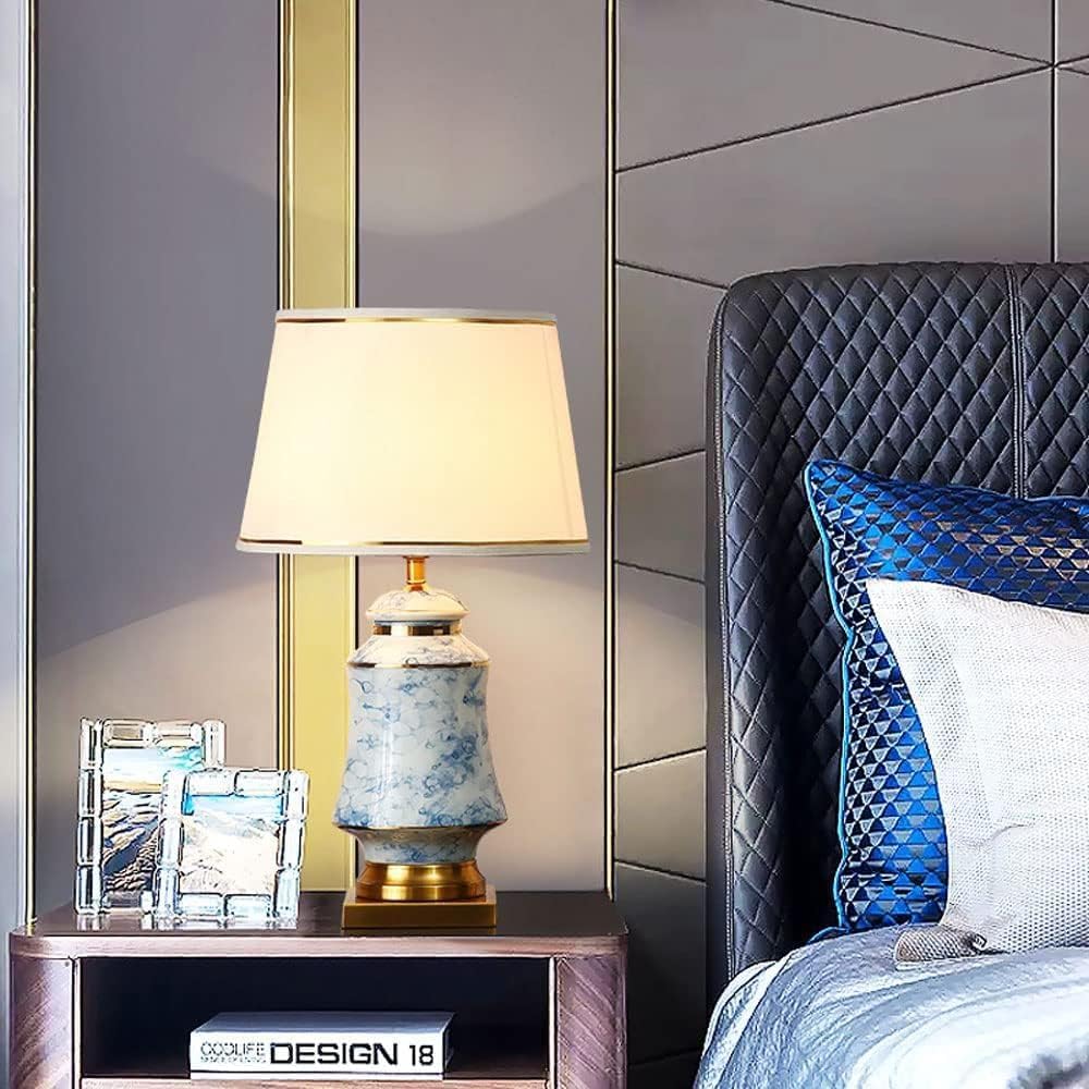 66CM Nowoczesna chińska duża porcelanowa lampa stołowa Tradycyjny beczkowaty abażur z tkaniny Lampa biurkowa Domowa dekoracyjna nocna lampka nocna z metalową podstawą Bar Hotelowa lampa na biurko (A)