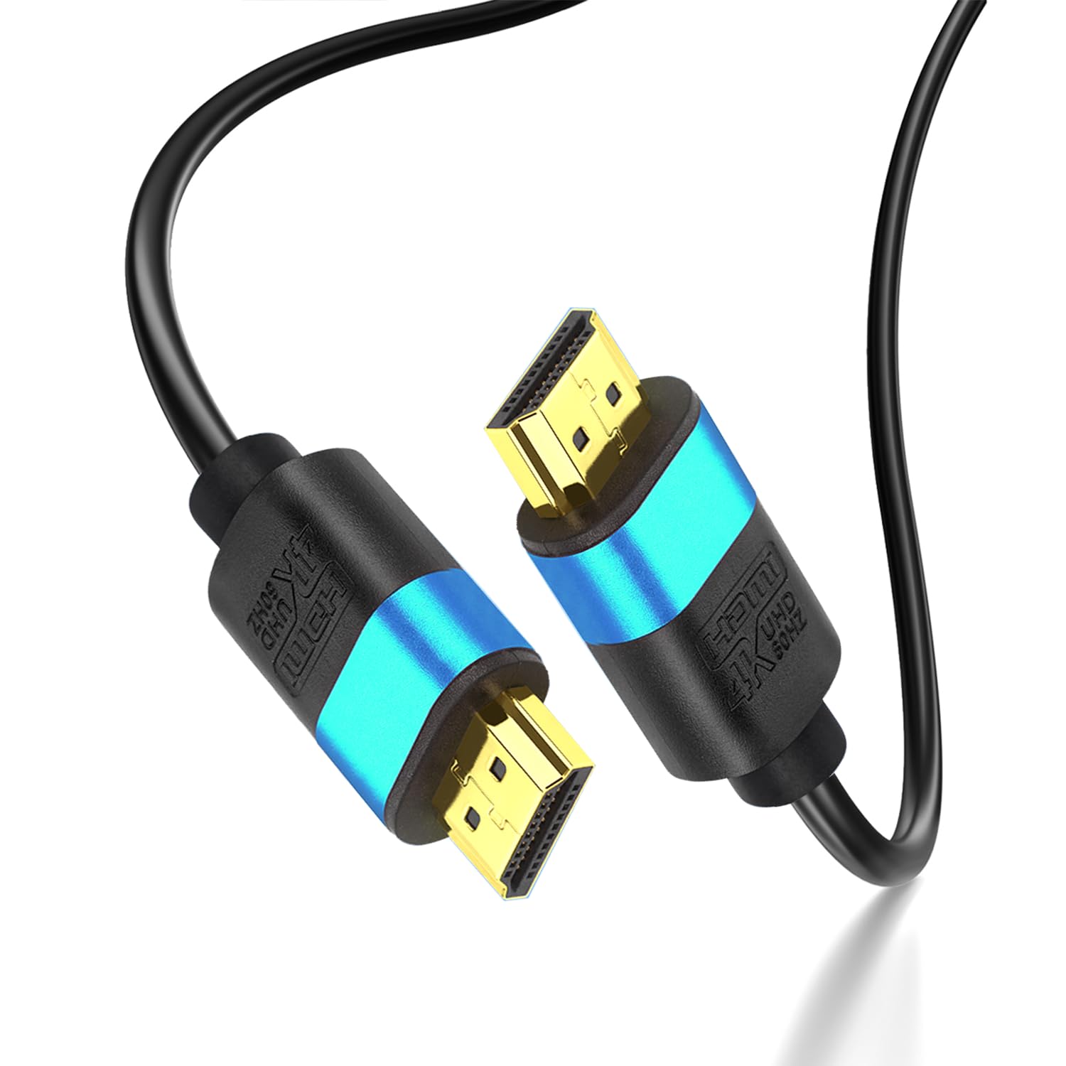 Cable HDMI largo 4K de 60 pies, cable HDMI de alta velocidad, conector dorado (azul) 4K @60Hz DTS:X, HDCP 2.2 y 2.3, HDR 10 compatible con Roku TV/PS5/HDTV/Blu-ray