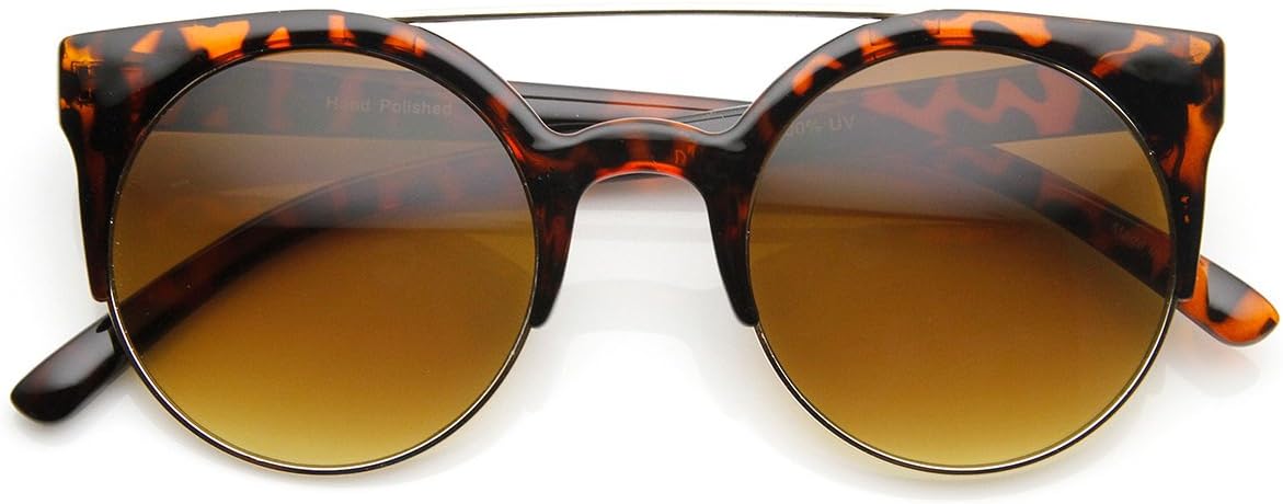Retro Circle Round Half Frame Aviator Bar Sunglasses