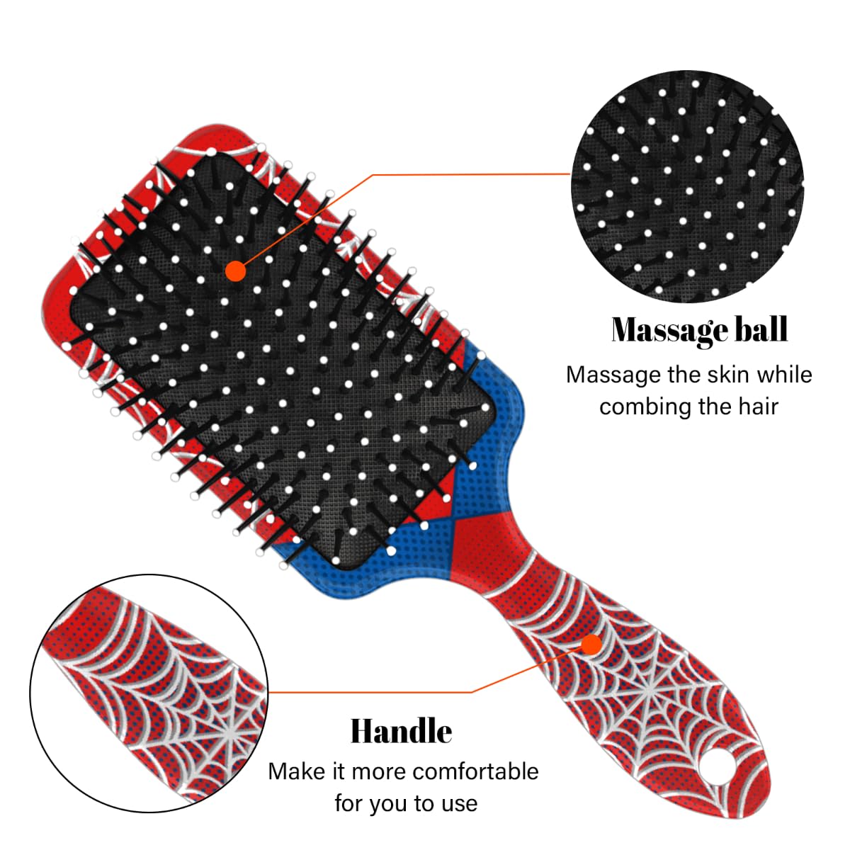 Hair Brush for Boys Toddler - Red Spider Web Kids Detangler Hairbrush for Wet Dry Thin Long Curly Hair Pain-Free Air Cushion Comb Glide Through Tangles with Ease and Massage Scalp
