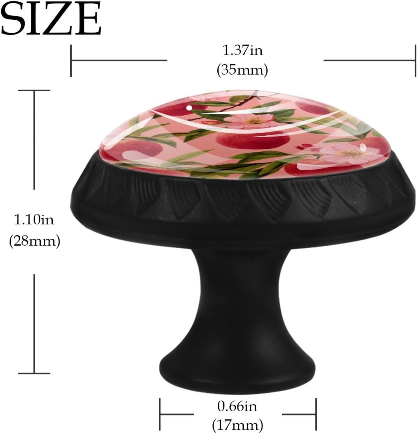 Black Pink Peach Pattern (1) Simple Decorative Drawer Knobs, Sturdy Cabinet Hardware with Complete Screws Kit