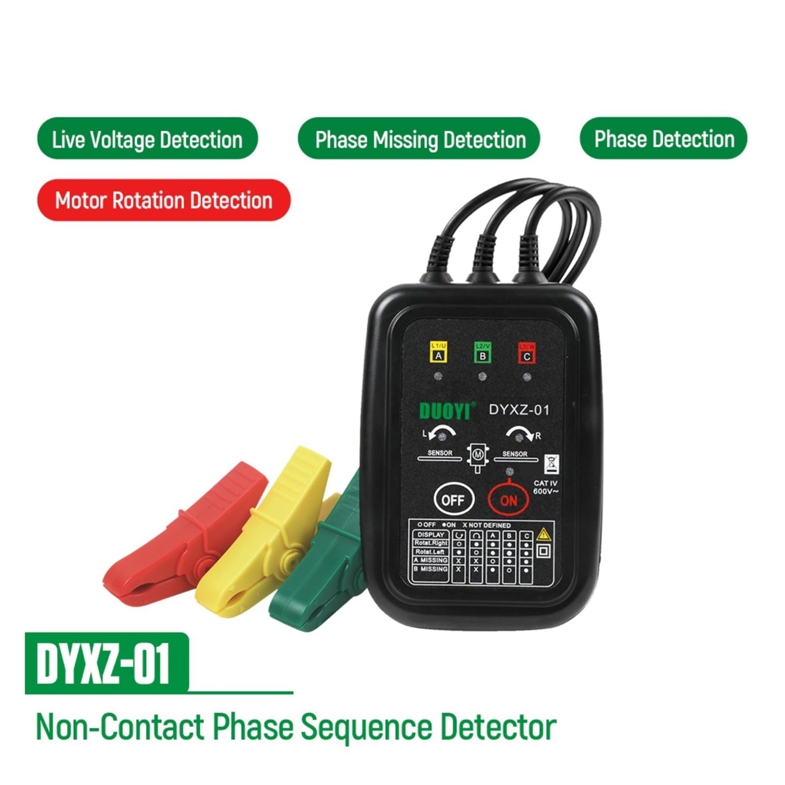 Tester Wskaźnika Napięcia/bezdotykowy Detektor Kolejności Faz, Wskaźnik Miernika, Wyświetlacz LED, 3-fazowy Dokładna Szybka Diagnostyka(DYXZ-01)