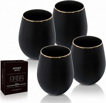 MyGift Art Deco Stemless Wine Glasses