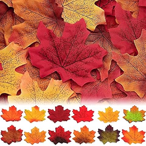 HBSTK 600 Pcs Artificial Autumn Maple Leaves Mixed Fall Colored Leaf,Autumn Colors - Great Autumn Table Scatters for Fall Weddings & Autumn Parties(12 Colors) Cover