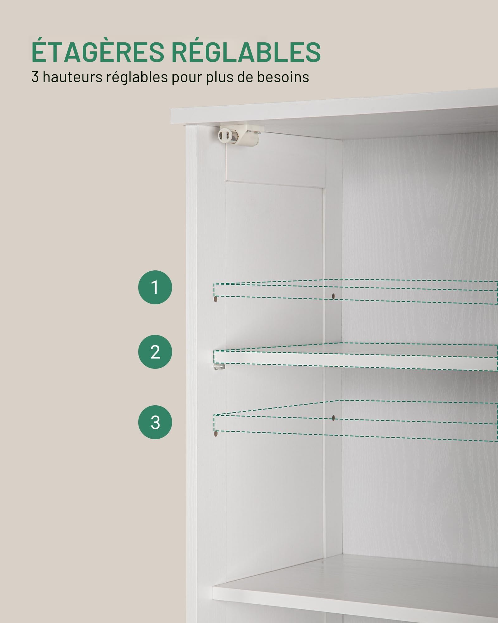 Hzuaneri Armoire de Salle de Bain, Armoire de Rangement avec 1 Tiroirs et 2 Portes, Grand Meuble Étroit, pour Salon, Chambre, Cuisine, Couloir, Blanc SC18303X