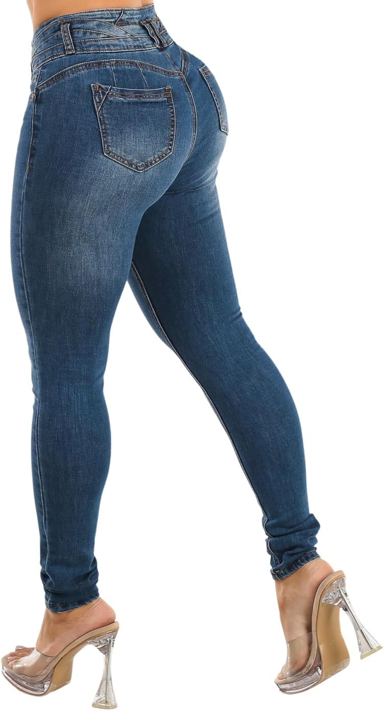 Moda Xpress Womens Juniors High Rise Butt Lifting Stretch Skinny Jeans Sculpting Slim Fit Denim Everyday Wear
