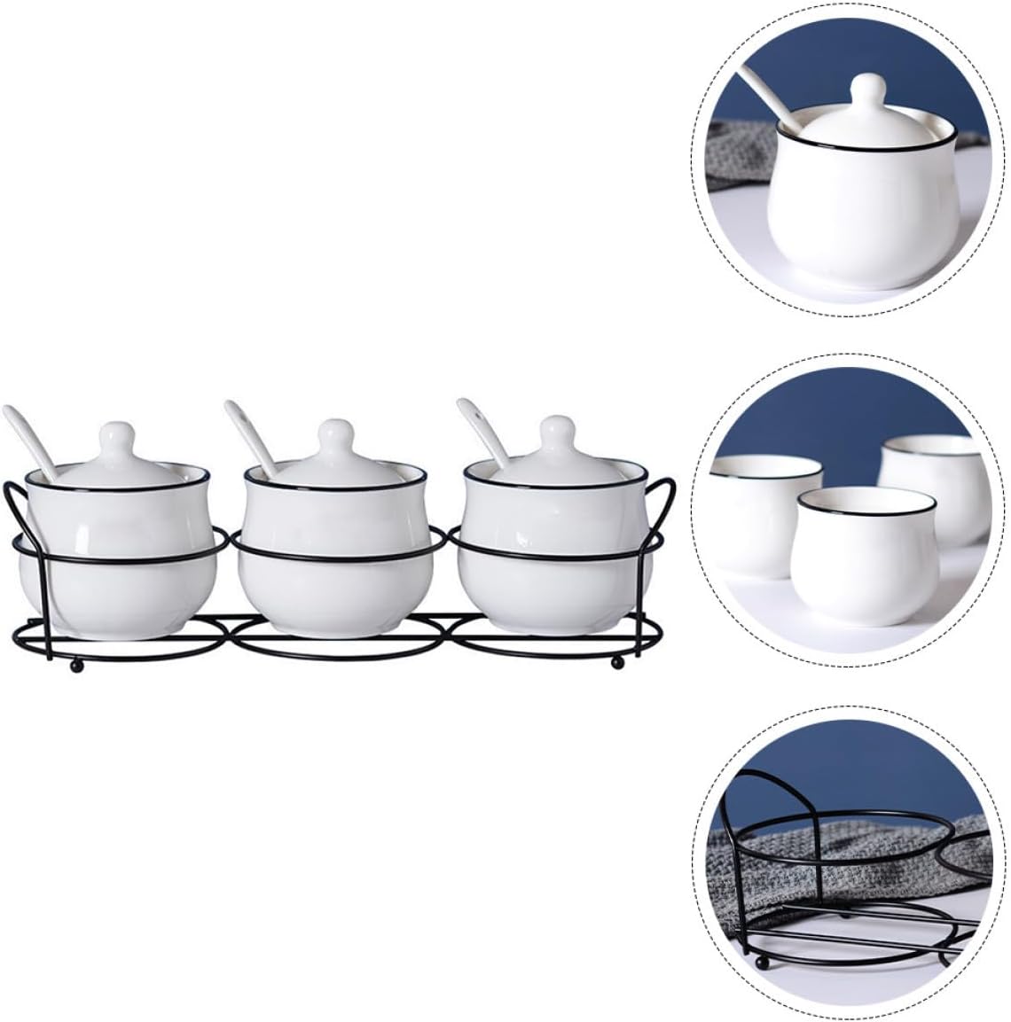 4 Piece Ceramic Kitchen Condiment Pots for Seasonings and Spices