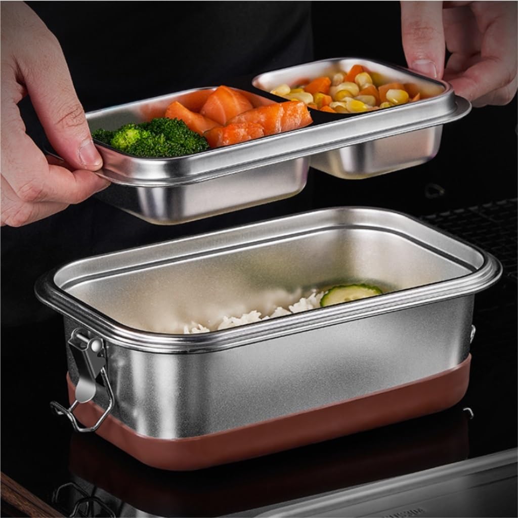 Recipientes para Alimentos Caja de acero inoxidable 304, caja de mantenimiento fresco, caja de aislamiento sellada de doble capa japonesa for exteriores para Refrigerador Frutas Vegetales ( Color : Pi