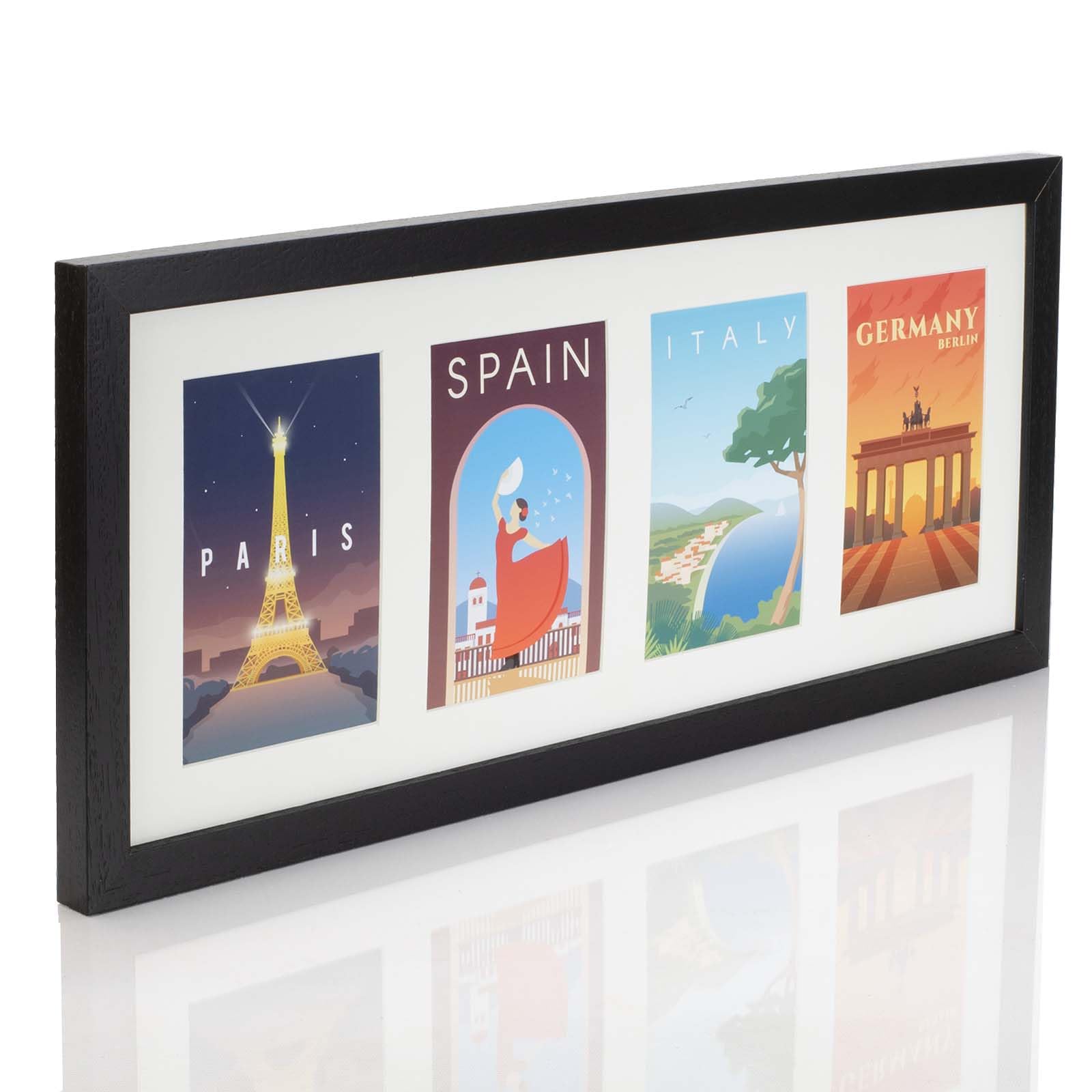 Boldon Framing Black Multi Aperture Photo Picture Frames Holds 2, 3 Or 4 Photos Various Sizes And Colours-Fits 4 7X5 Inch Photos