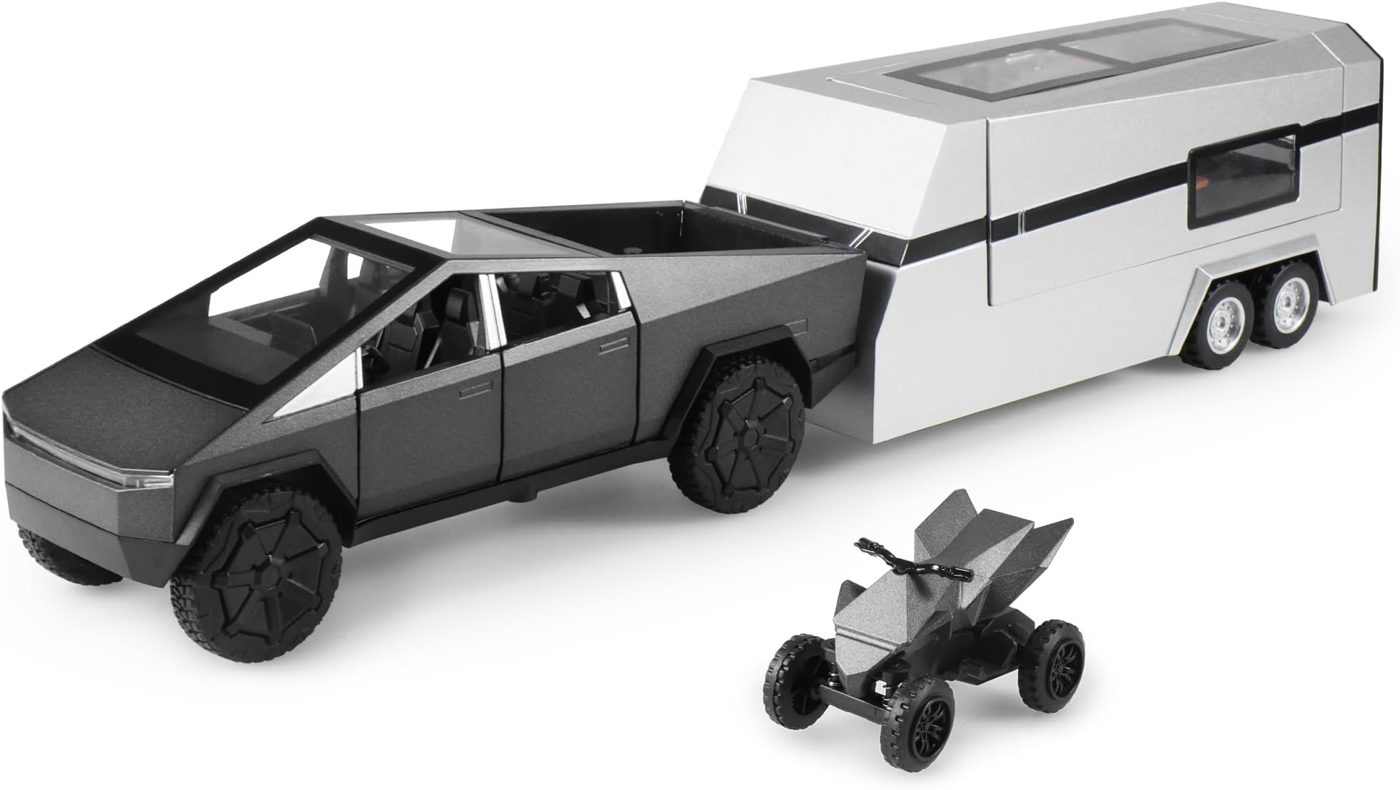 Toy Trucks 1/32 Diecast Cars Cybertruck with Trailer RV Metal Toy Cars Gifts for Kids Adults Cybertruck Model Lovers Collection, Darkgray