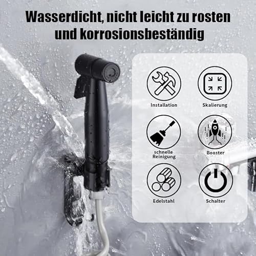 MUMENG Bidet Handbrause für Toilette,Edelstahl Bidet Brause,Spülung Duschkopf Standard G1/2 Schnittstelle,Wasserspar Handbrause Dusche für Die Reinigung von WC und Körperhygiene(Schwarz)