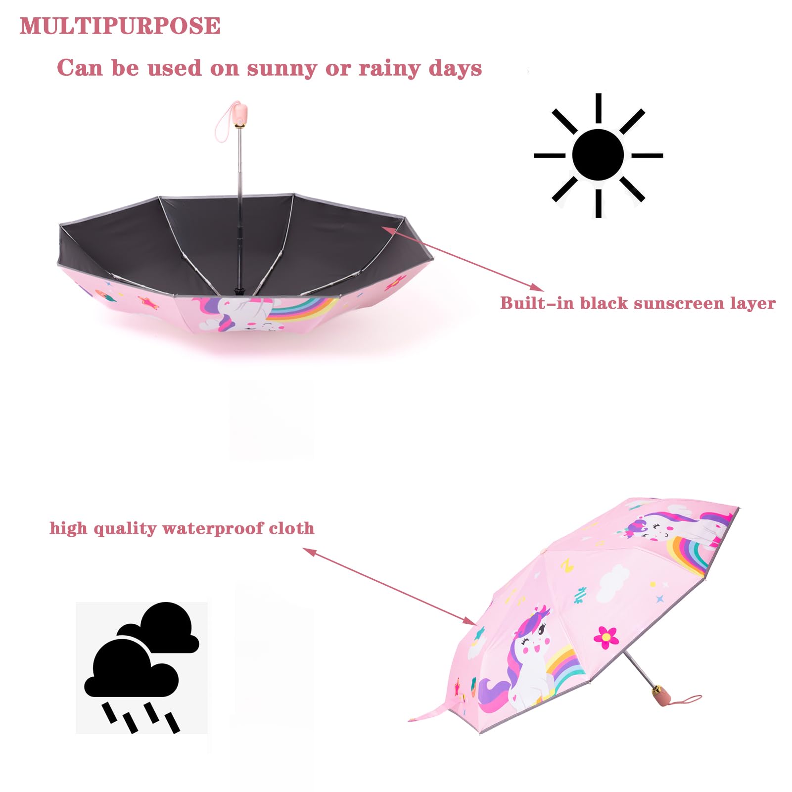 Paraguas plegable automático para niños, cierre abierto, caricatura, resistente a los rayos UV, diseño antirrebote, paraguas compacto al viento y resistente al agua para niños y niñas #2 4