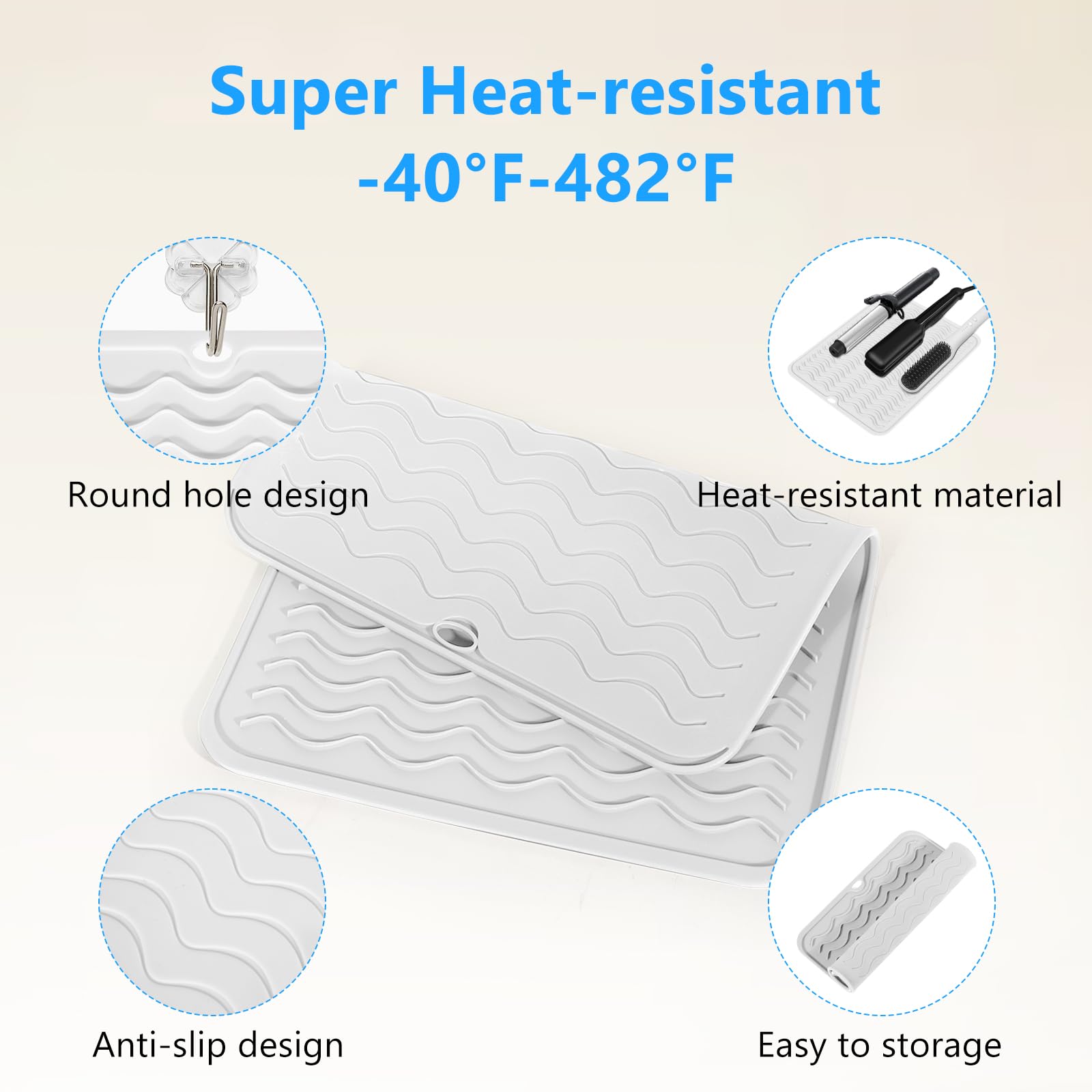 Alfombrilla resistente al calor de gran tamaño, alfombrilla de silicona para alisar el cabello, planchas planas, herramientas de peinado de cabello, protección de encimera, alfombrilla de 6