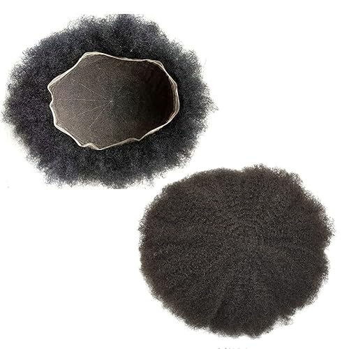 Miniatura 6 de Afro rizado para hombre, postizo afro para hombre, sistema de reemplazo de cabello ondulado afro, prótesis masculina afro de encaje francés