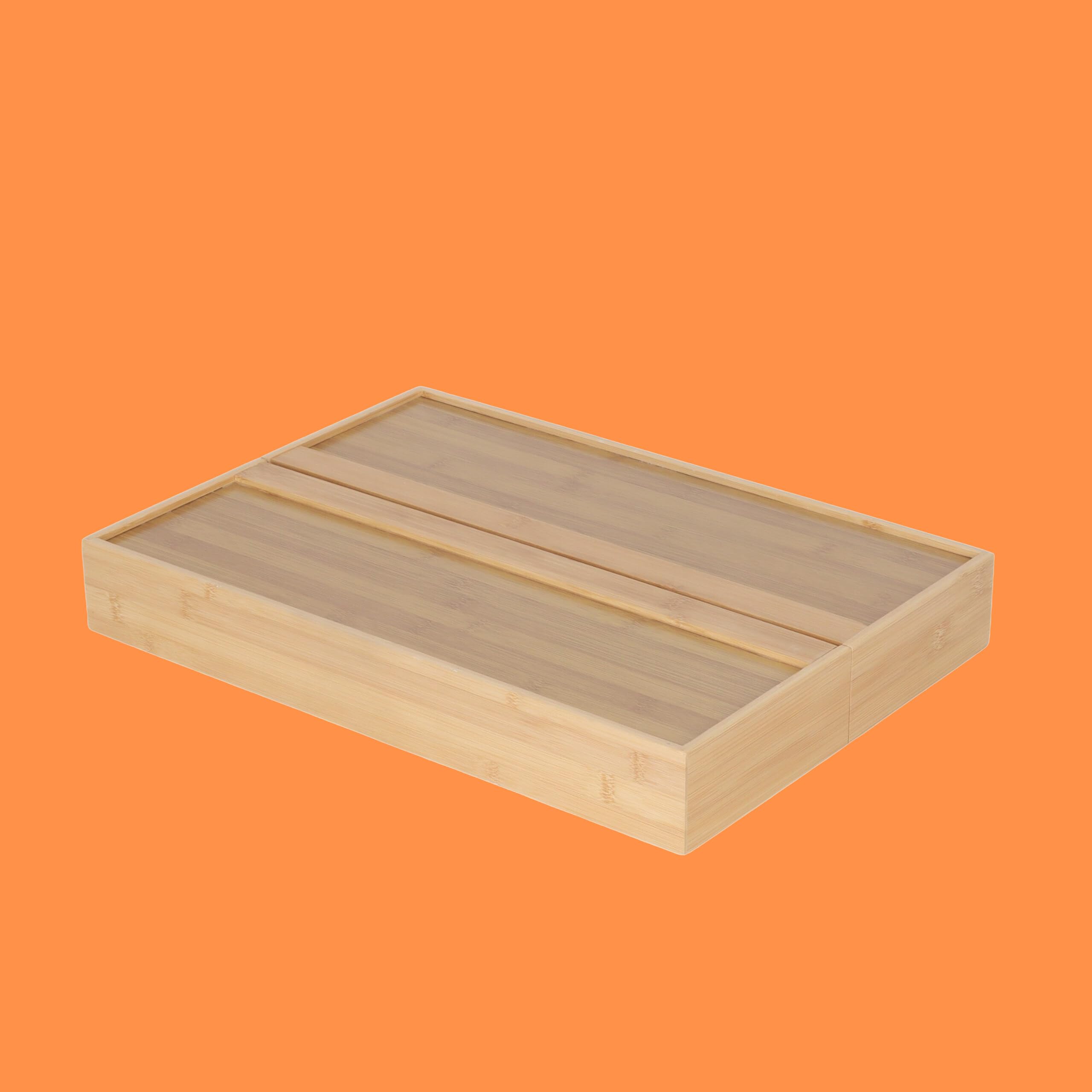 Relaxdays Expandable Cutlery Organizer, Bamboo, H x W x D 6.5 x 33-49.5 x 47.5 cm, 6-8 Compartments, Natural