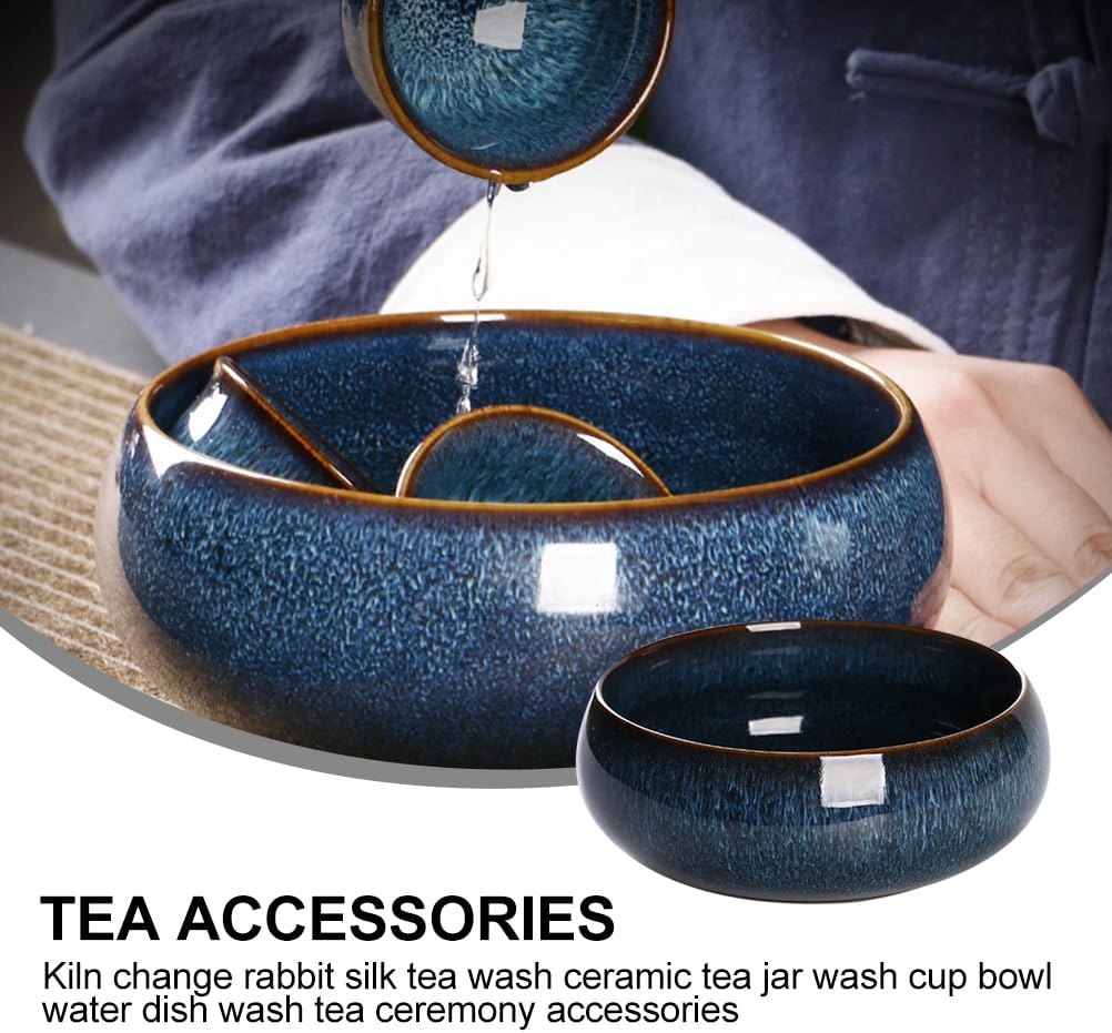 DOITOOL Kiln-changed Porcelain Tea Wash Bowl Ceramic Teacup Washer for Chinese Tea Ceremony for Craft Teas Convenient Home Professional Use