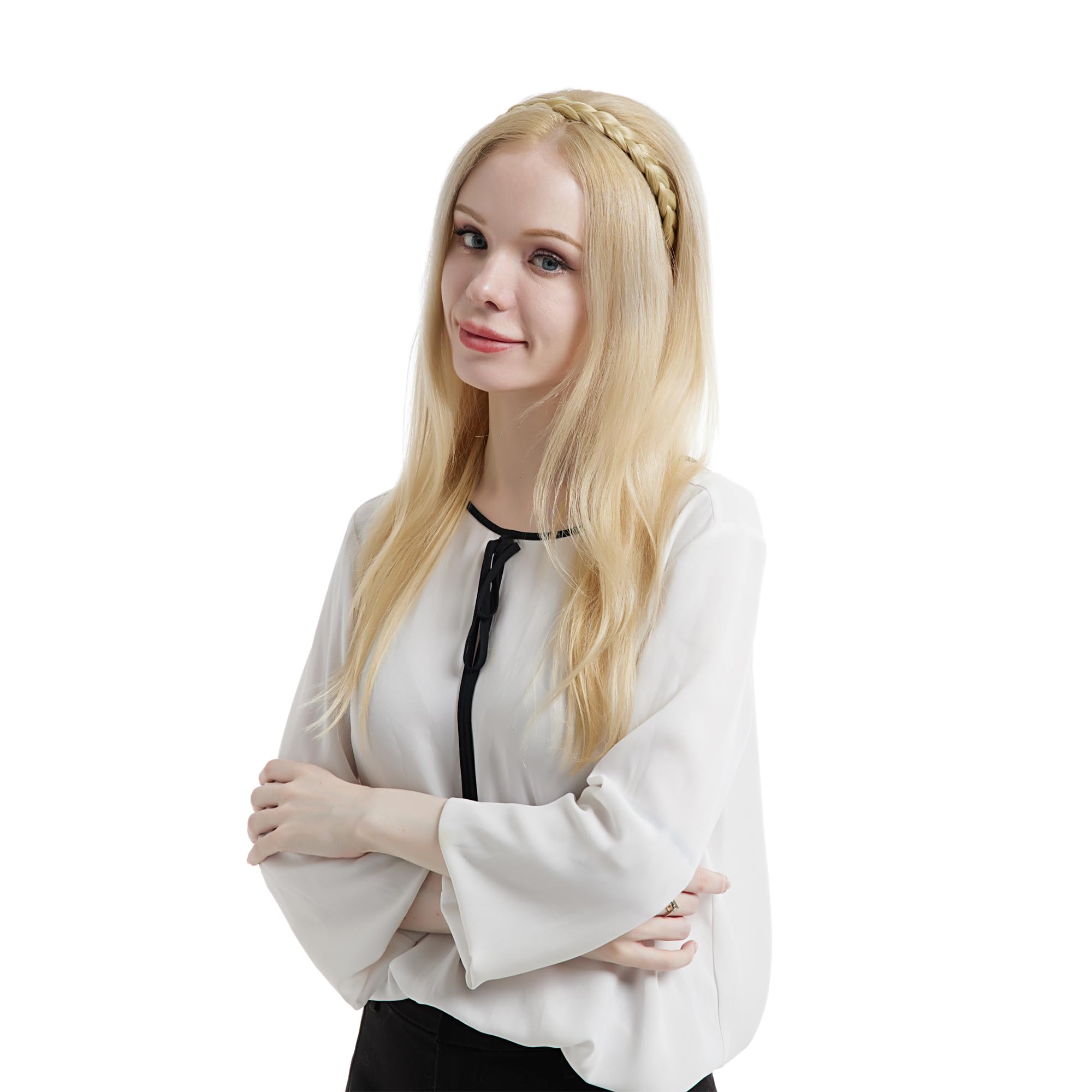 Pleciona opaska na głowę, 2 3 kombinacje pasm, niechlujna, szeroka, gruba, puszysta, elastyczna, elastyczna treska, pleciona opaska na głowę, kobieta, dziewczyna, akcesoria kosmetyczne (plaża blond)