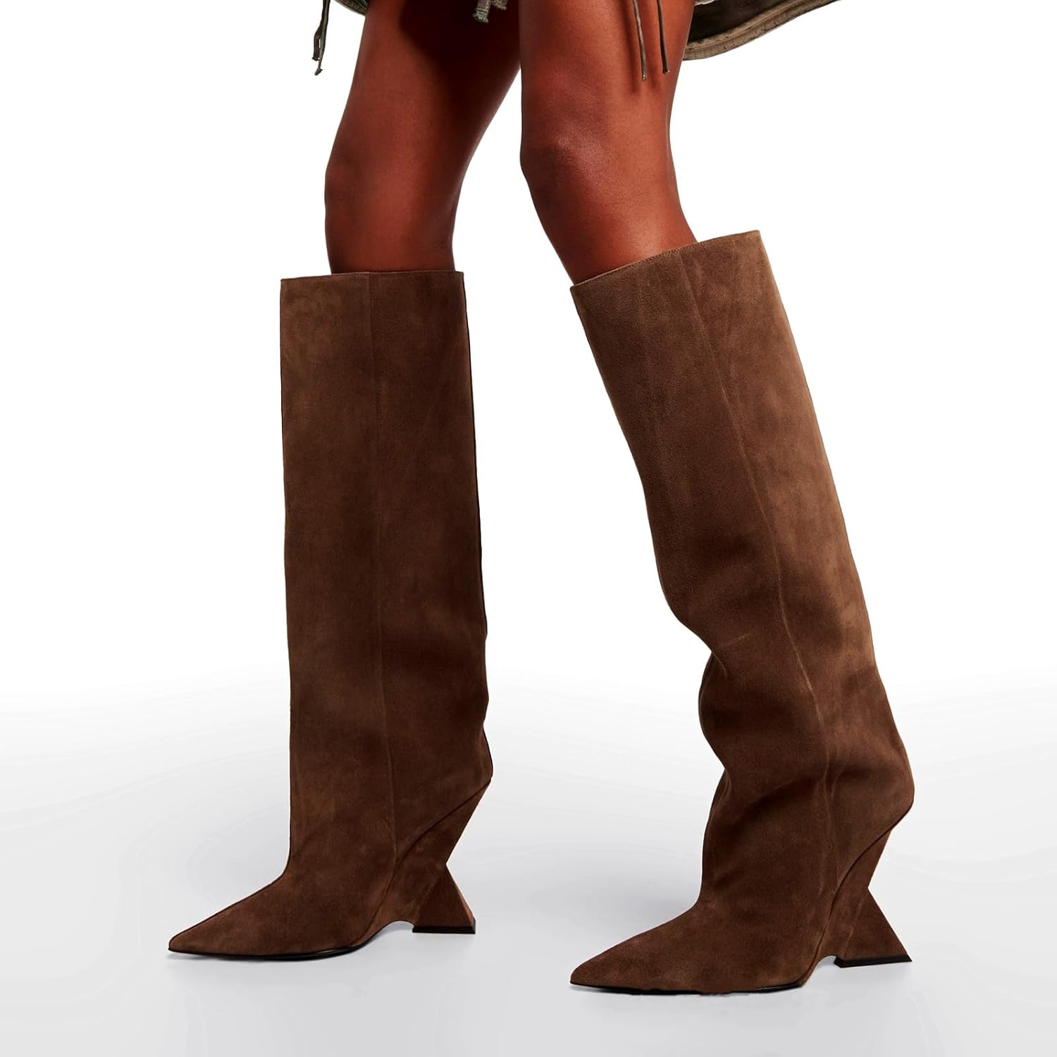 Women's Pointed Toe Wedge Heel Boots Knee High Slope Heel Pull On Boots Fashion Commuter Tall Boots