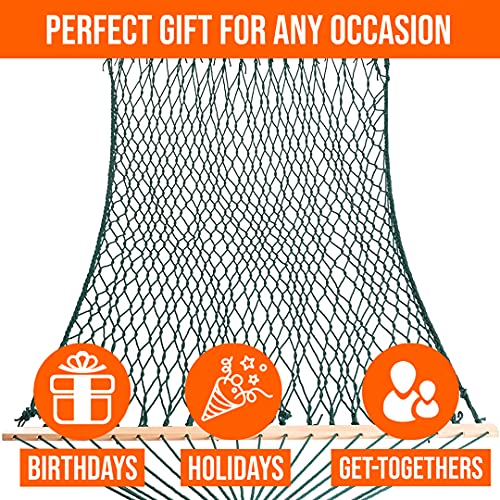 Castaway Living 13 Ft. Double Traditional Hand Woven Green Polyester Rope Hammock With Free Extension Chains,Tree Hooks & Storage Bag, For 2 People With A Weight Capacity Of 450 Lbs. #TOP1