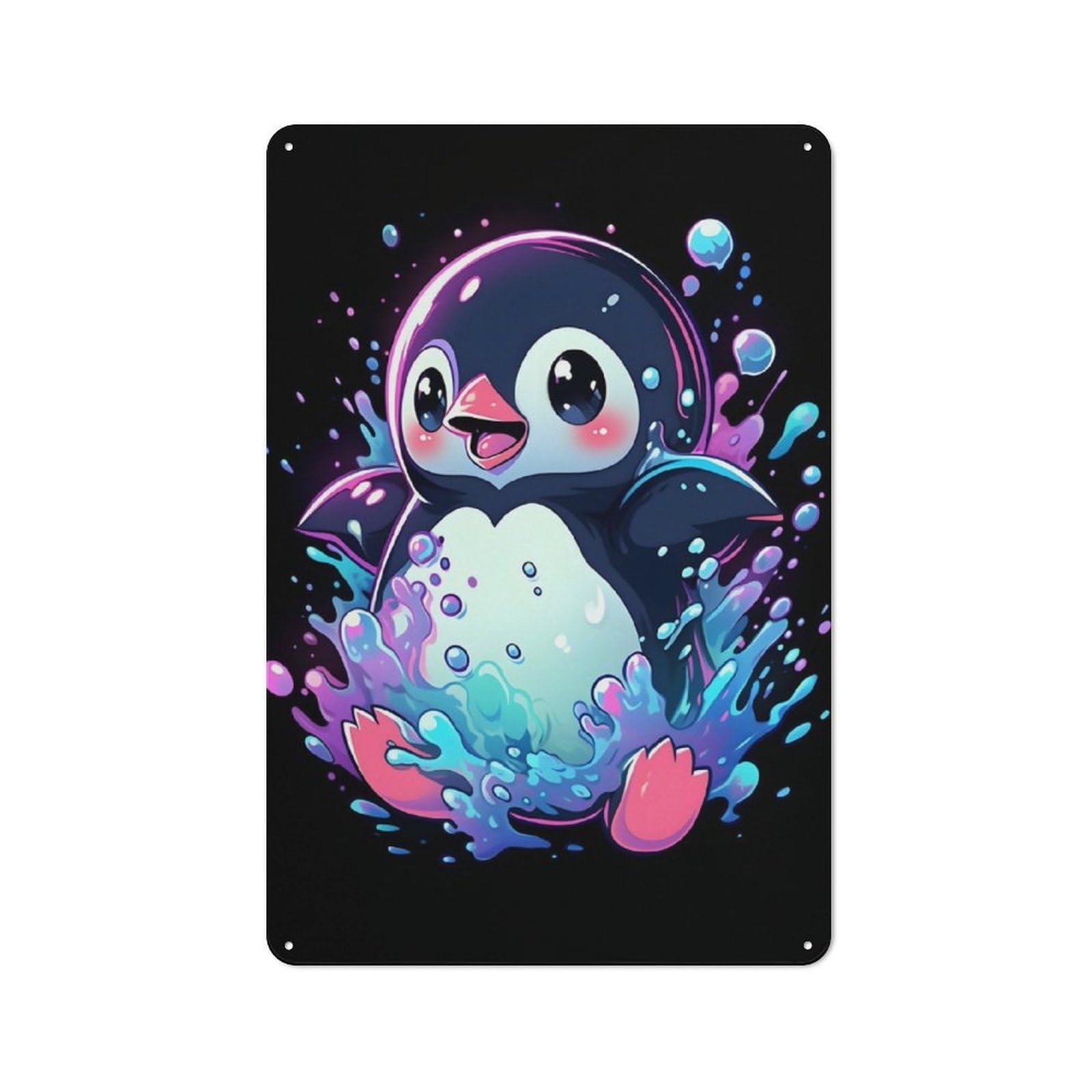 Junmoney Penguin Splash Vintage Metal Sign 30X20cm For Workshop Wall, With Clear Vintage Wall Decor Character