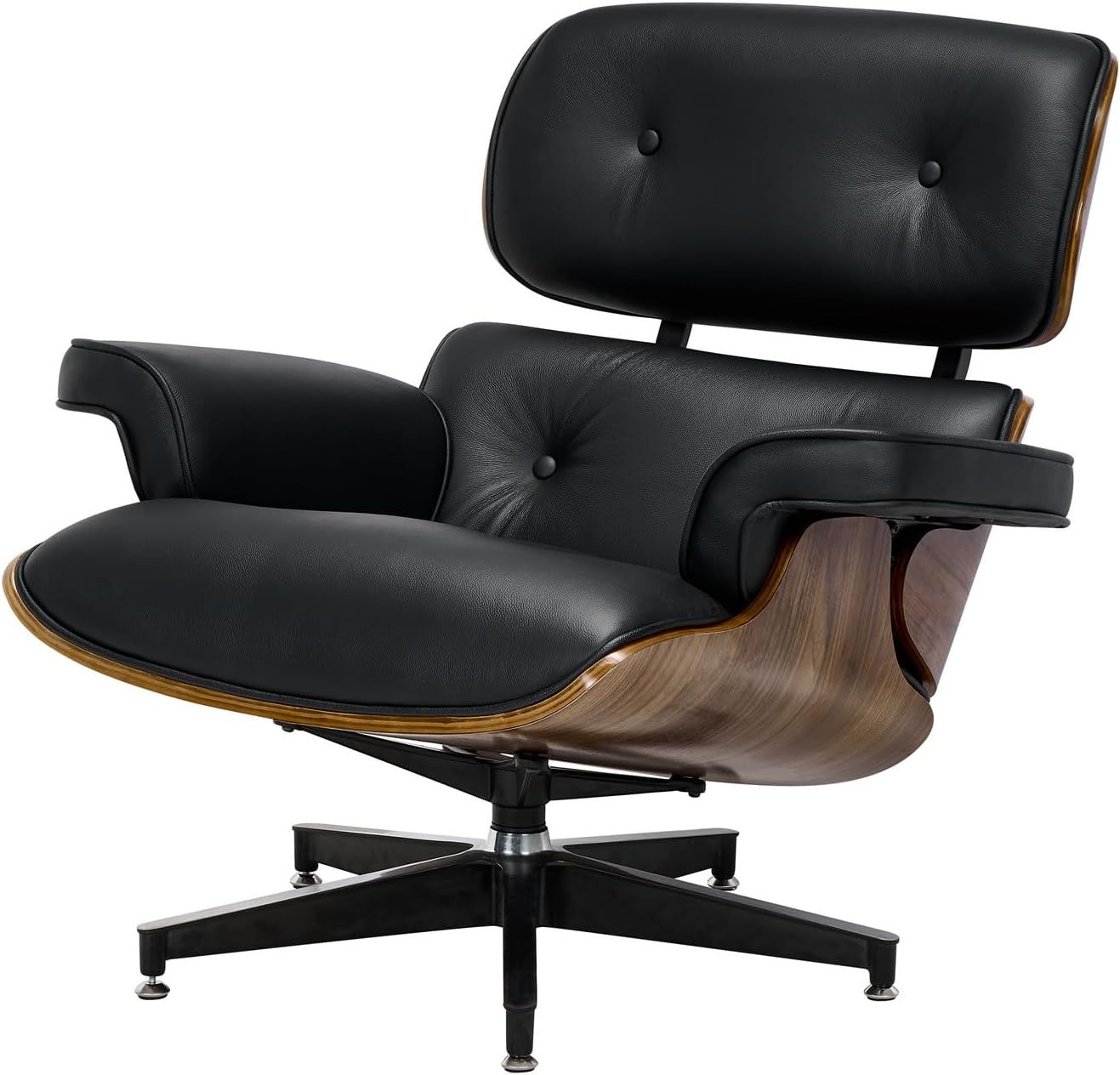 Genuine Leather Chaise Lounge Chair with Ottoman, Mid Century Modern Chair with Ottoman, Classic Ergonomic Swivel Accent Chairs with High-Resilience Foam Cushions for Living Room Office