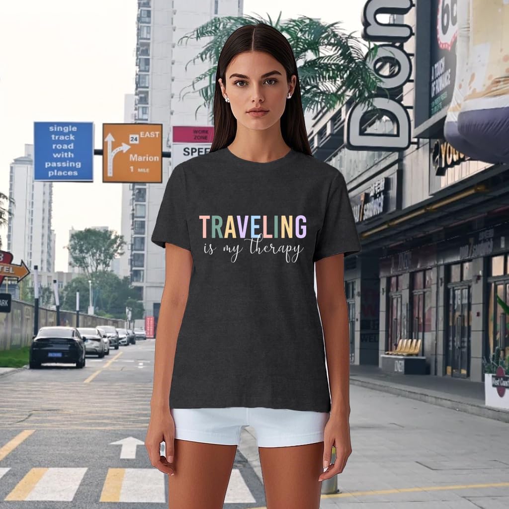 Travel Shirts for Women Travelers Trip Shirts Traveling is My Therapy Tees - Image 2