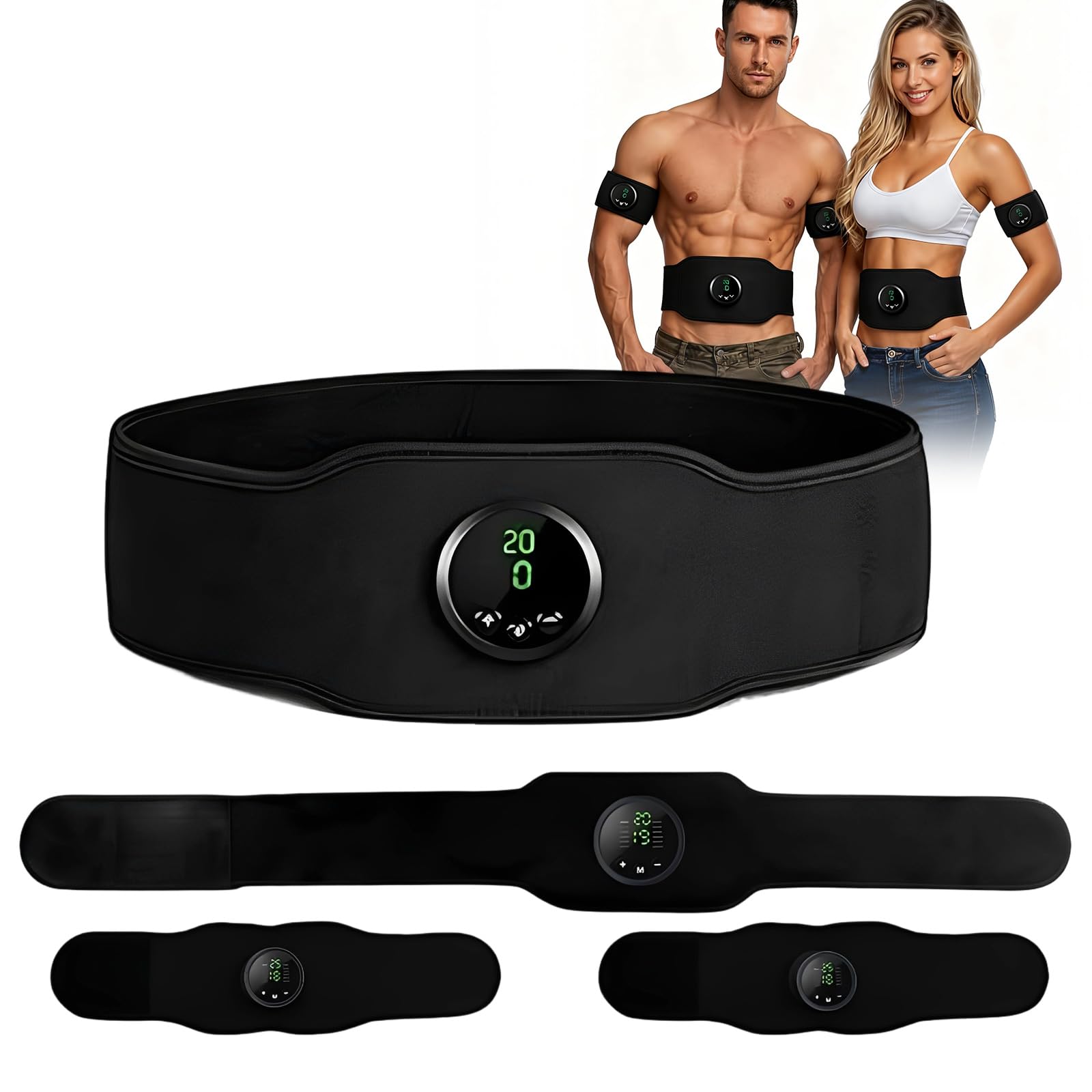 EMS Muscle Stimulator,ABS Trainer,Ab Belt Electronic Muscle Stimulator,USB Rechargeable,ABS Trainer Belt for Home Body Fitness Stimulator,With Massage Function,for Exercise and Body Sculpting (3 Pcs)