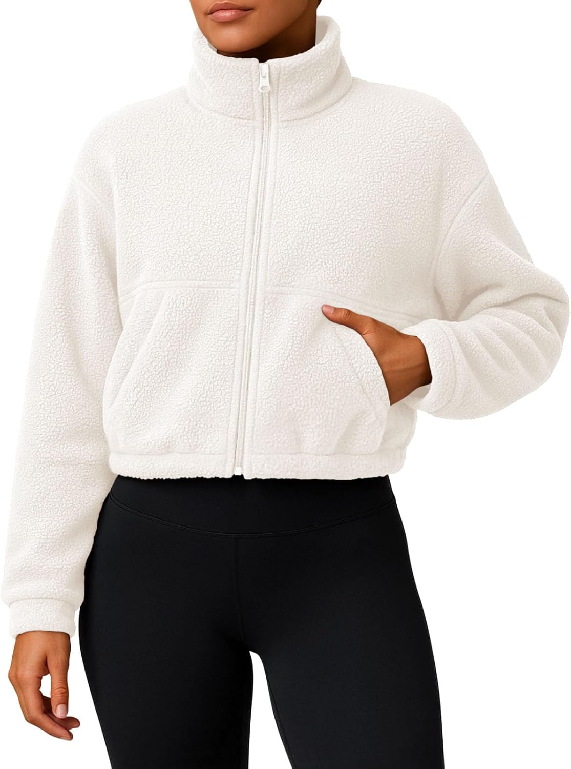 PINKMSTYLE Women Zip Up Fleece Sherpa Jacket Coat - Winter Warm Trendy Cropped Sweatshirt for Casual,Workout